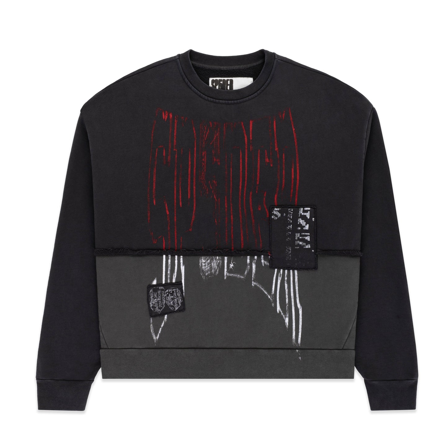 BLACK DIFFUSED COLLEGIATE CREWNECK