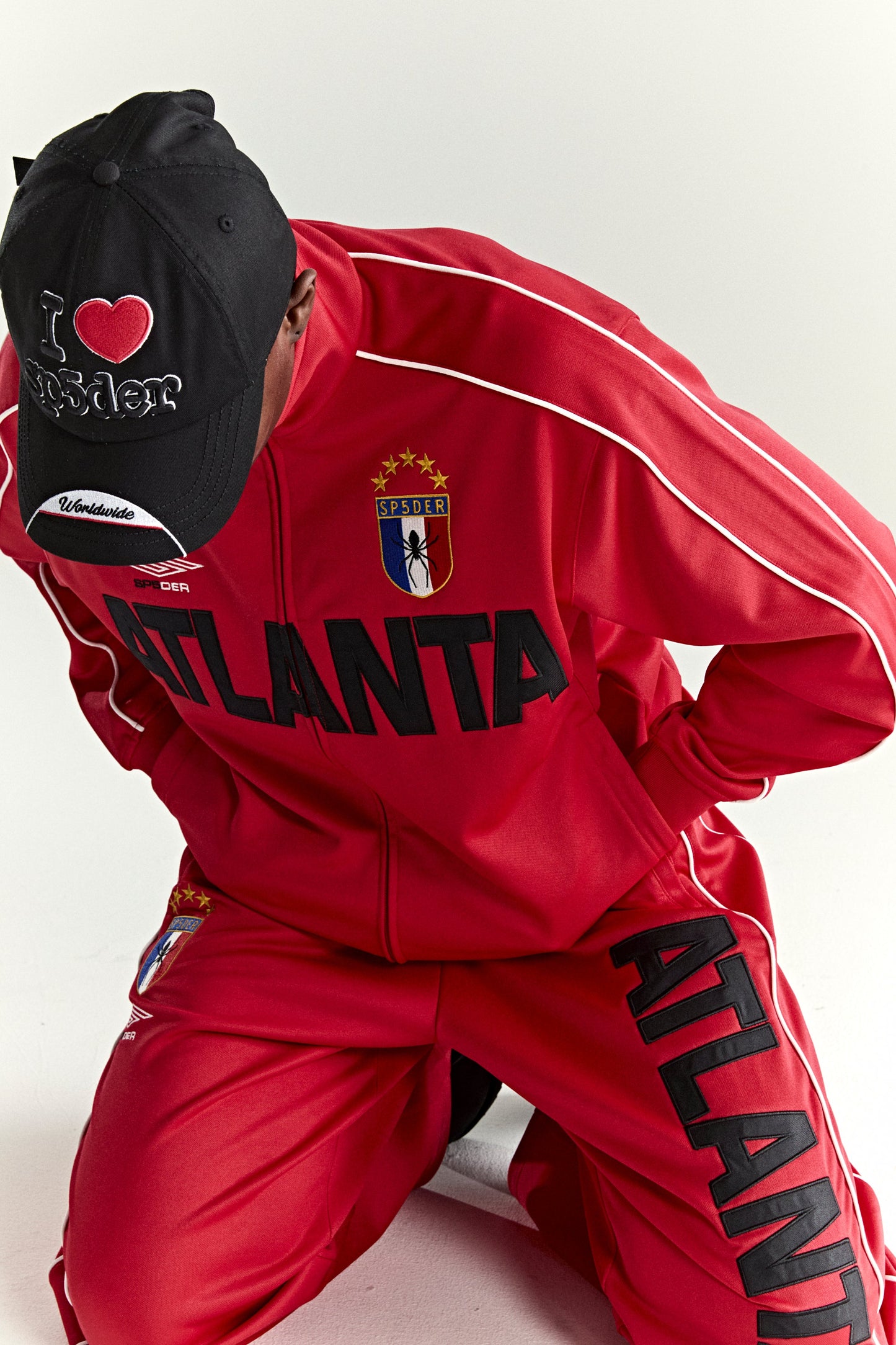 RED ATLANTA TRACK JACKET ON MODEL