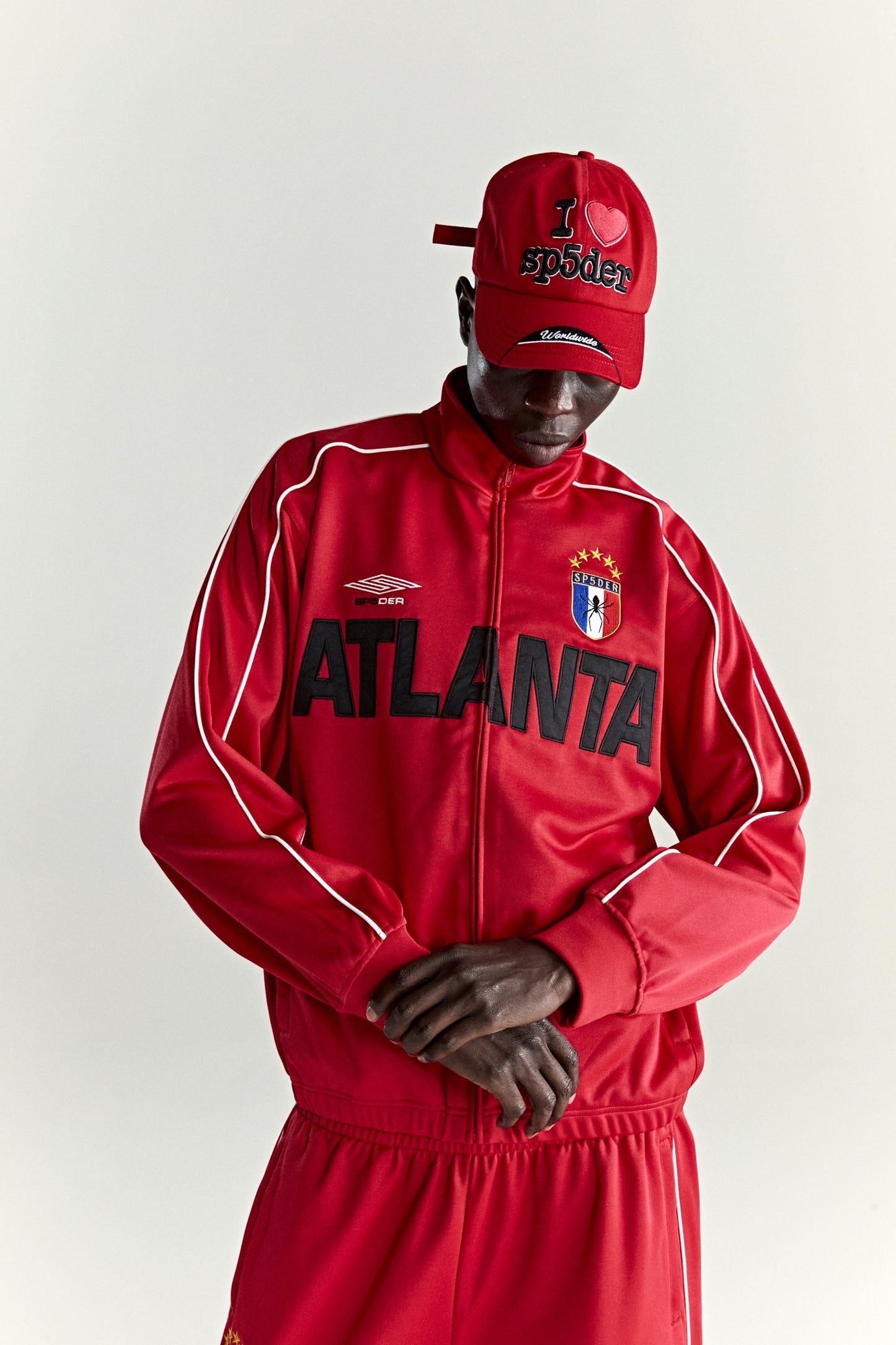 RED ATLANTA TRACK JACKET ON MODEL