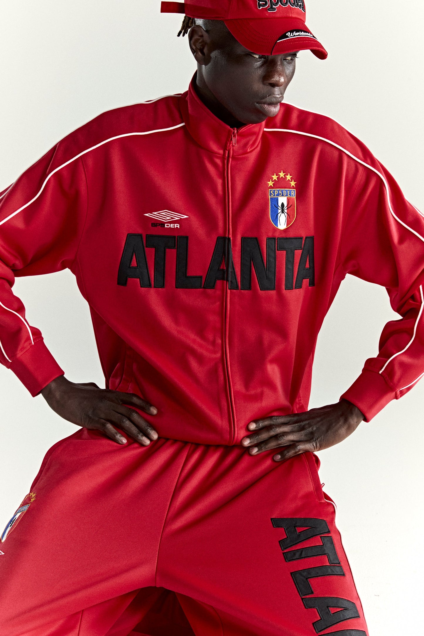 RED ATLANTA TRACK JACKET ON MODEL