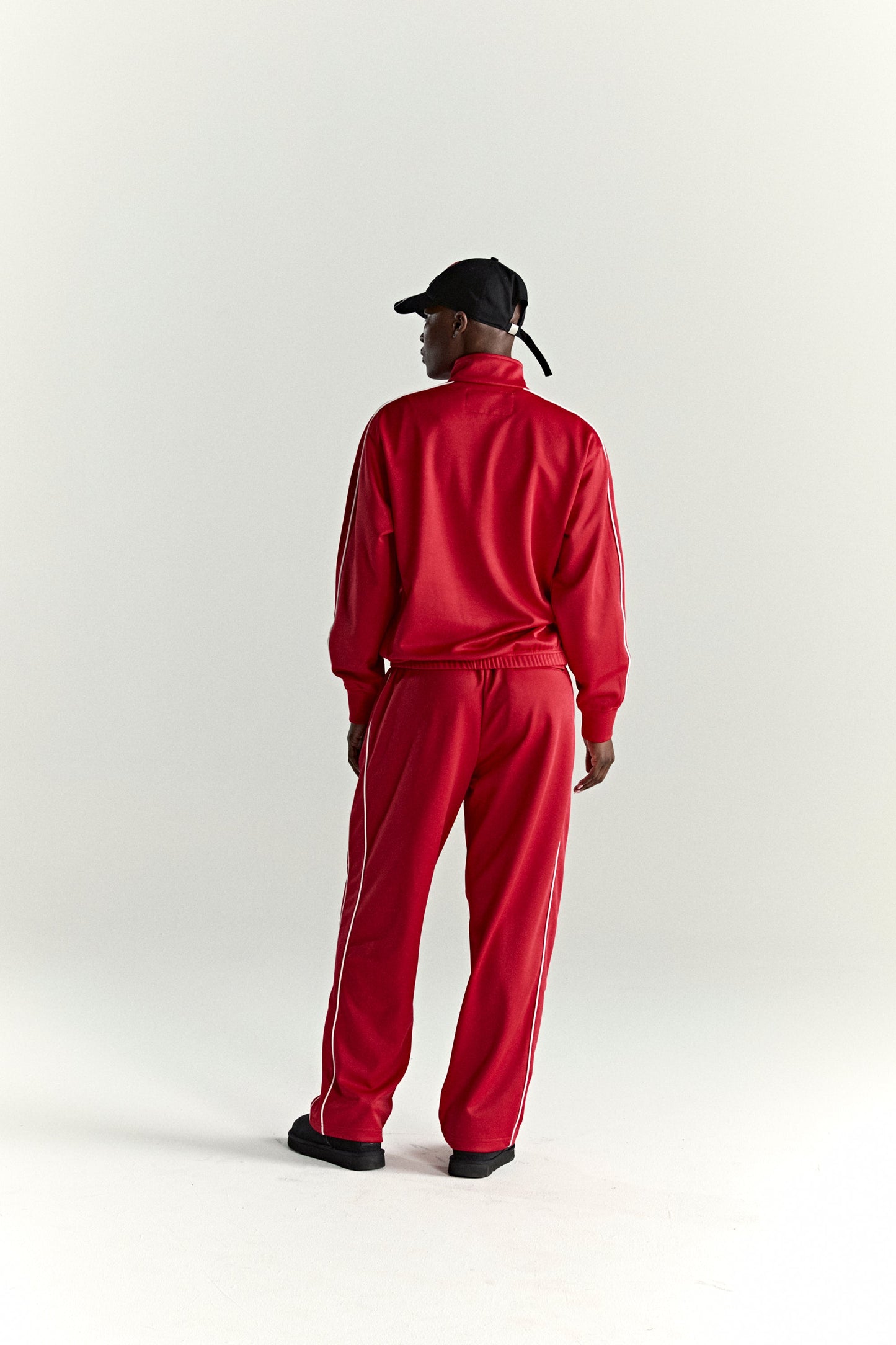 RED ATLANTA TRACK JACKET ON MODEL