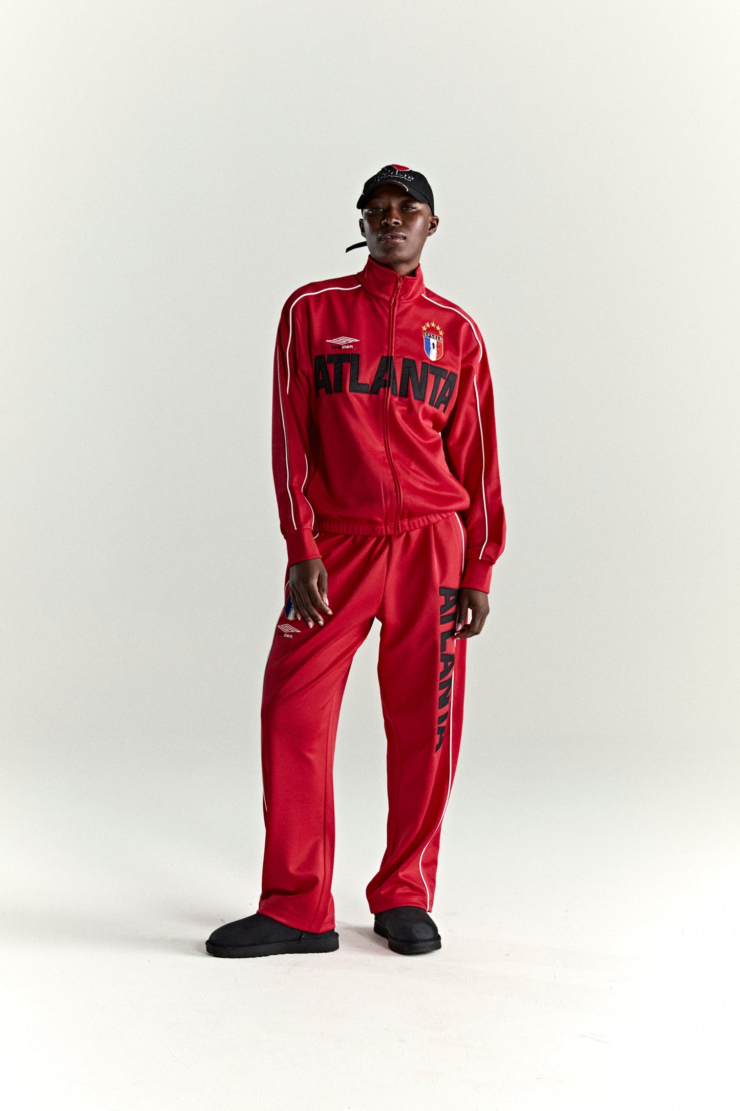 RED ATLANTA TRACK JACKET ON MODEL