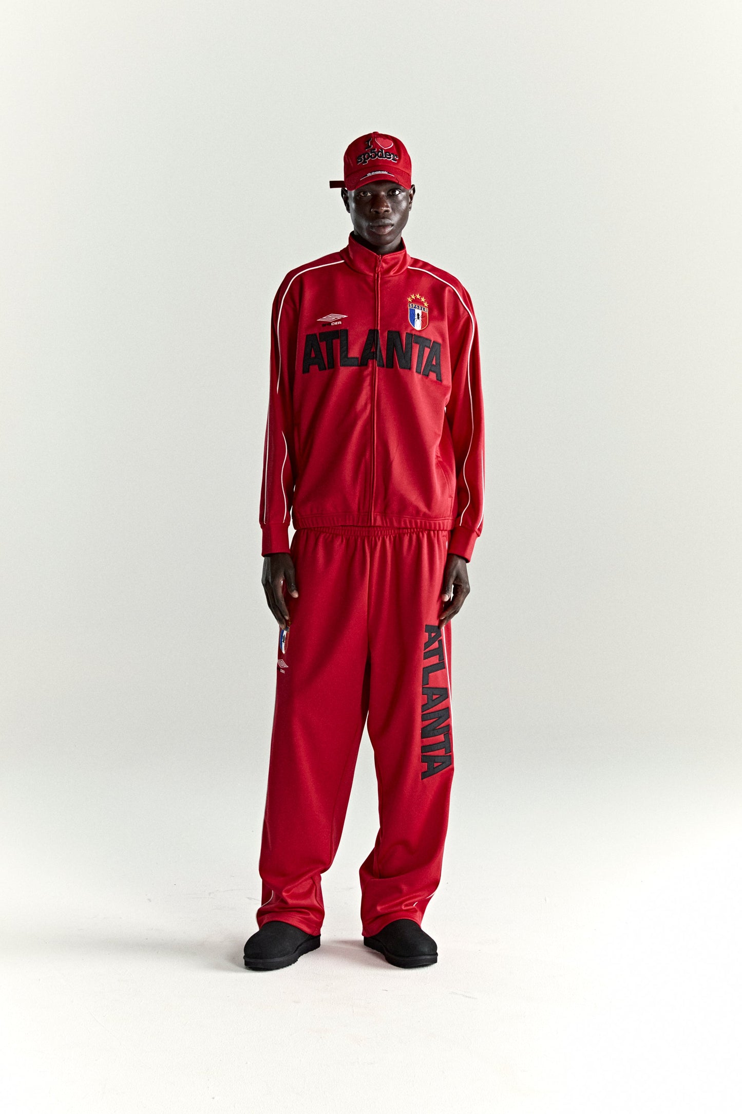 RED ATLANTA TRACK JACKET ON MODEL