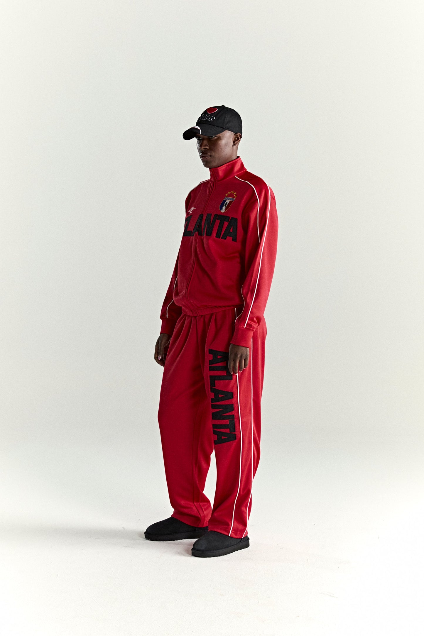 RED ATLANTA TRACK JACKET ON MODEL
