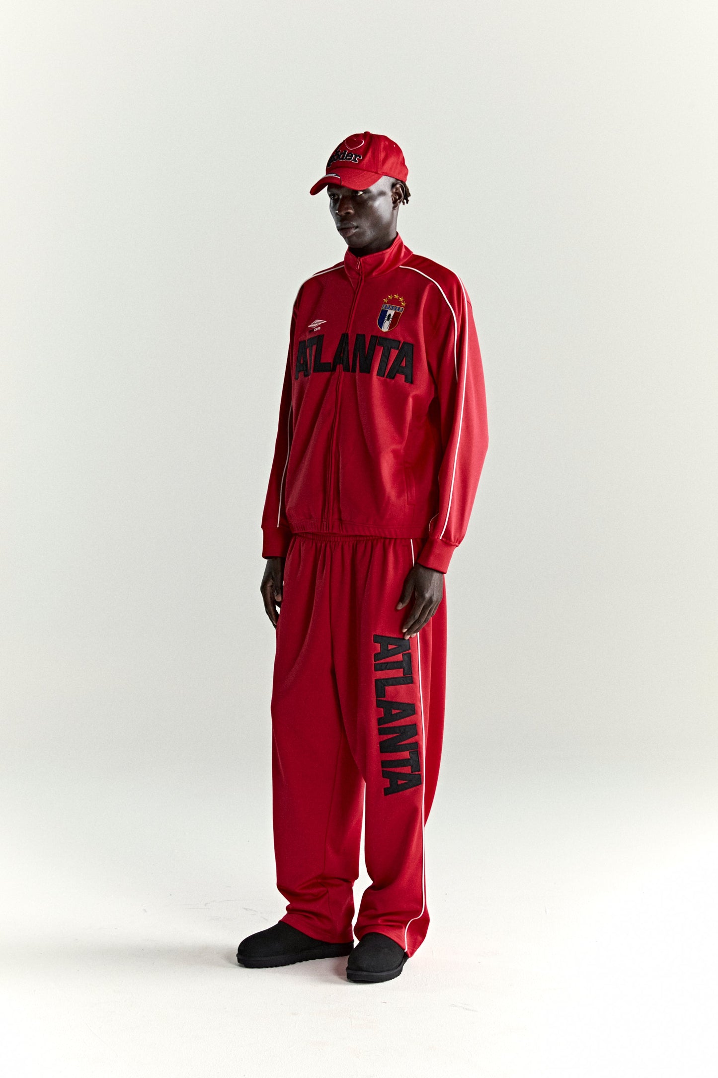 RED ATLANTA TRACK JACKET ON MODEL