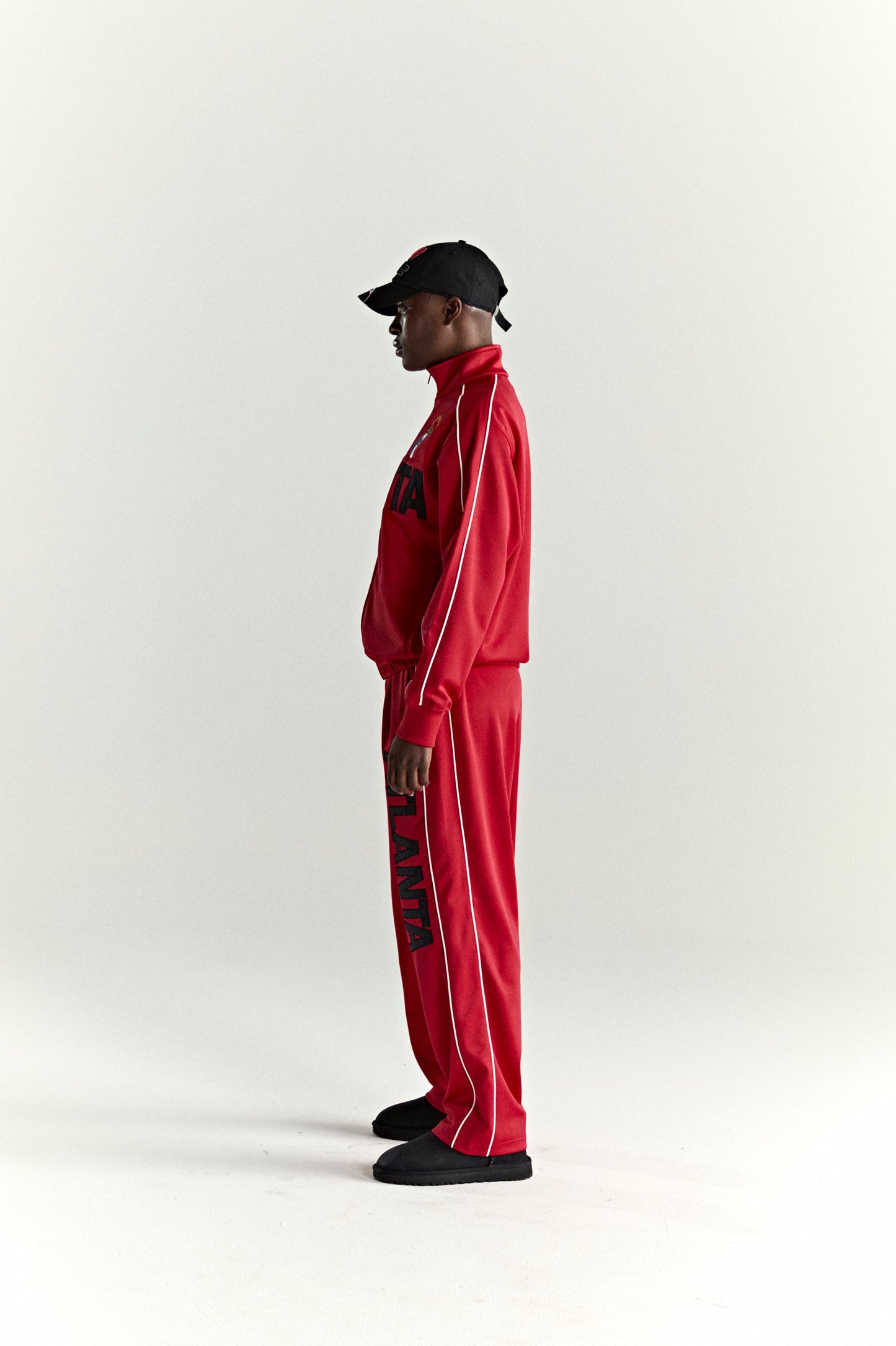 RED ATLANTA TRACK JACKET ON MODEL