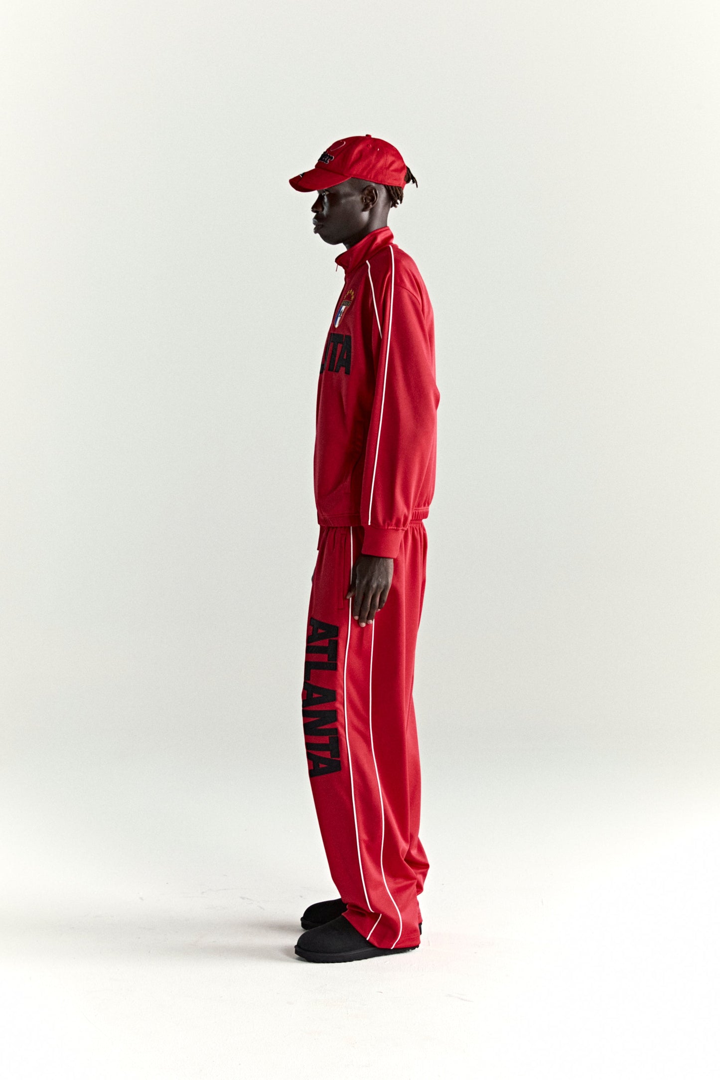 RED ATLANTA TRACK JACKET ON MODEL