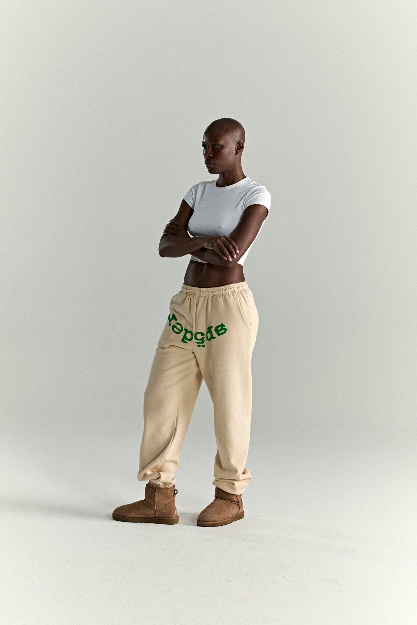 CREAM OG WEB V2 SWEATPANT ON MODEL