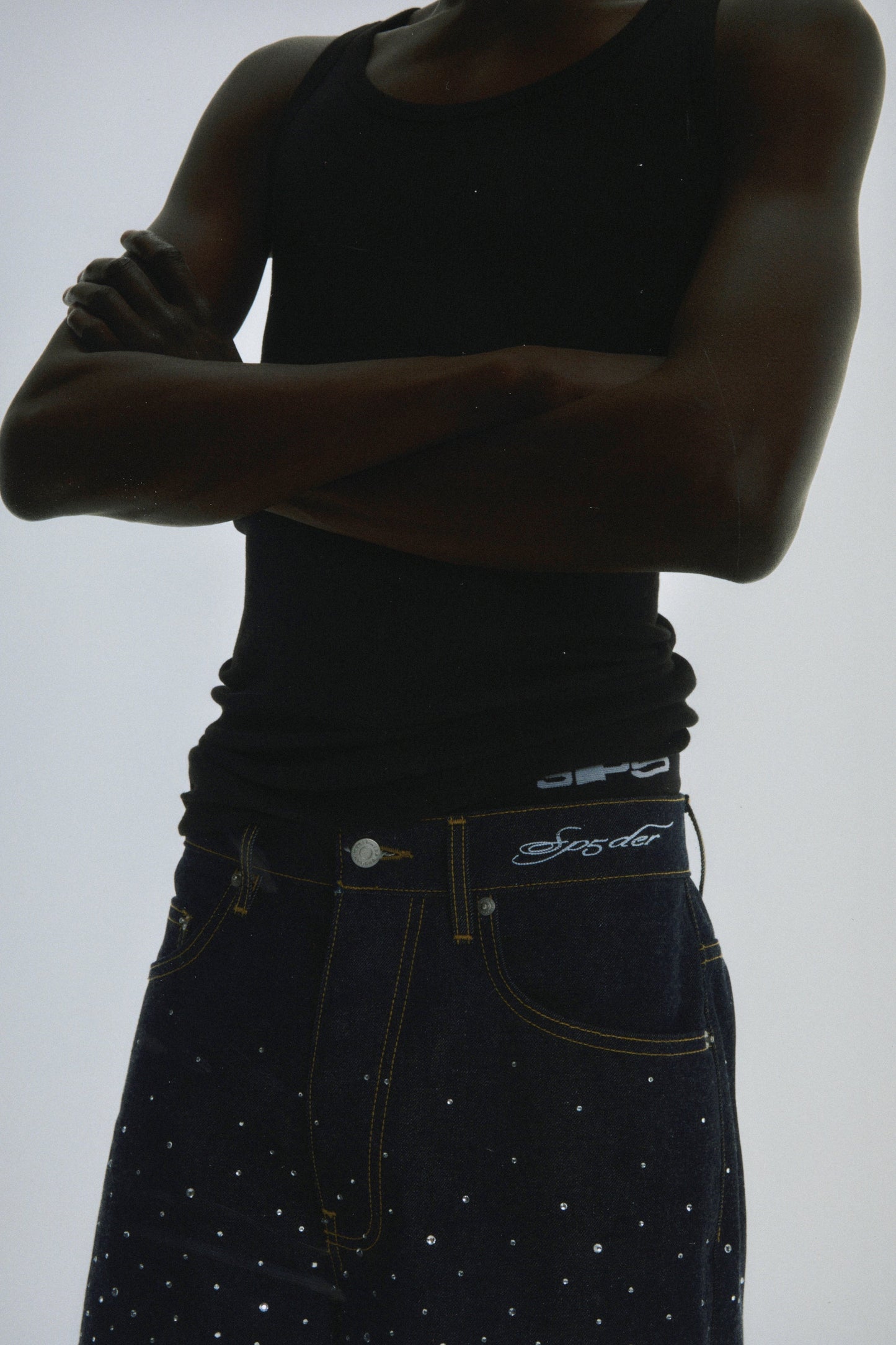 INDIGO STAR DUST DENIM SHORT ON MODEL
