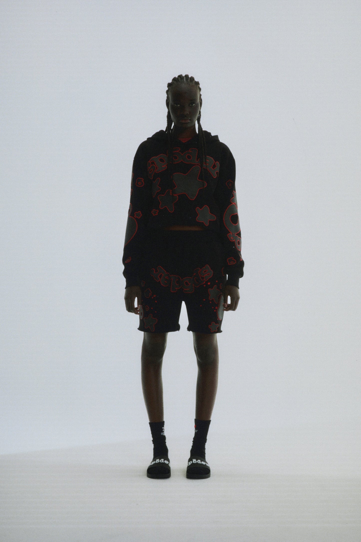 BLACK BELUGA OUTLINE HOODIE ON MODEL