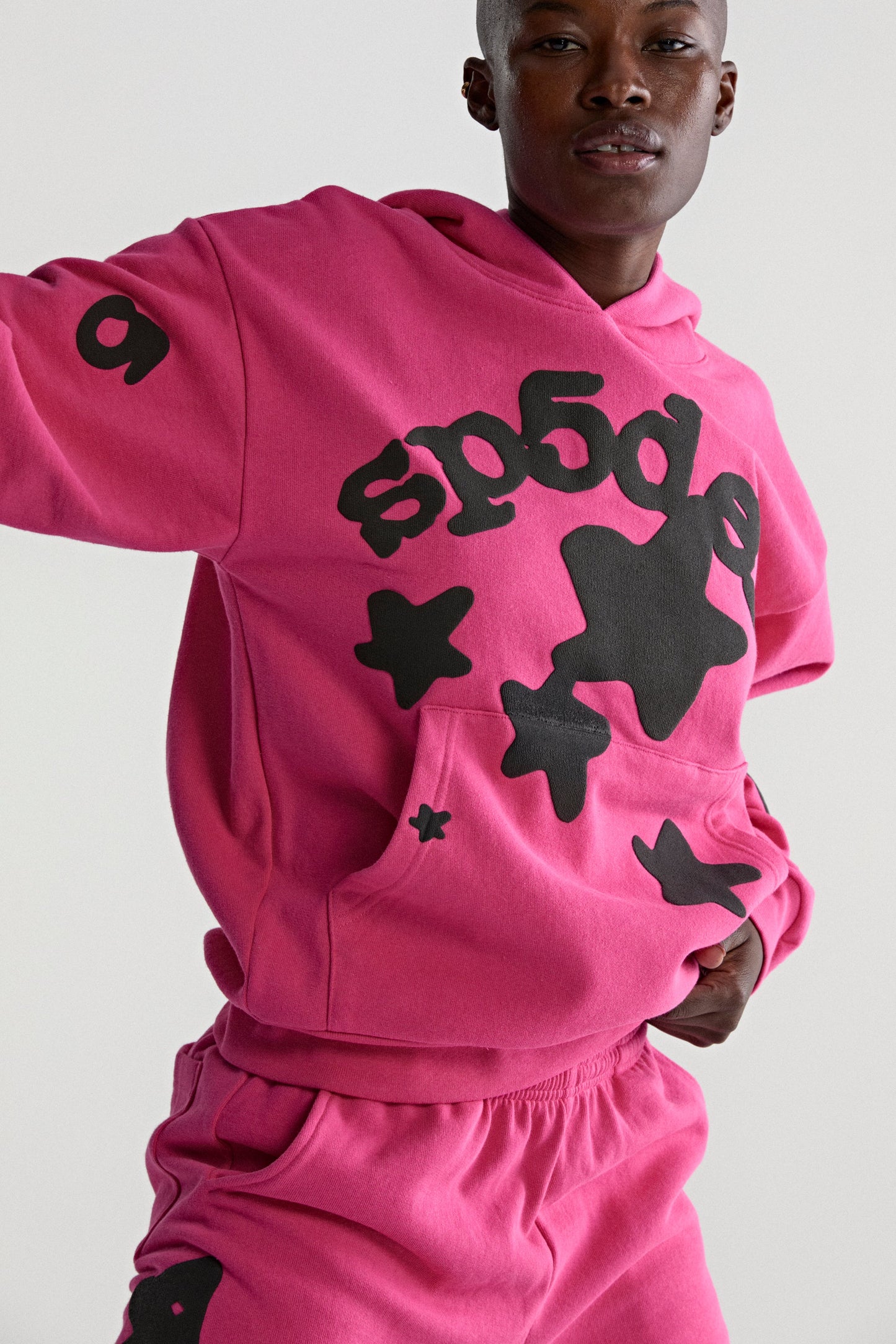 PINK BELUGA HOODIE ON MODEL