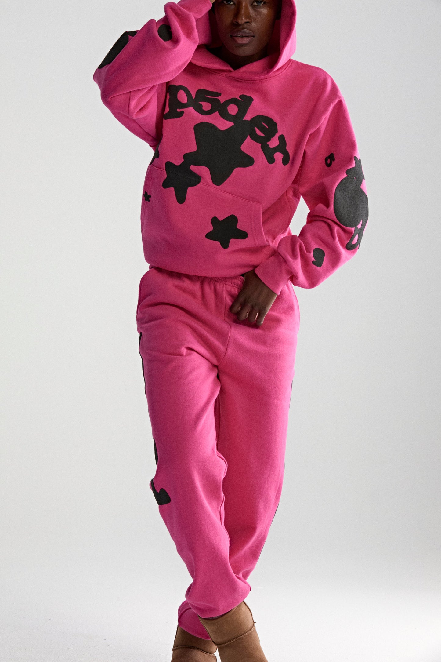 PINK BELUGA HOODIE ON MODEL