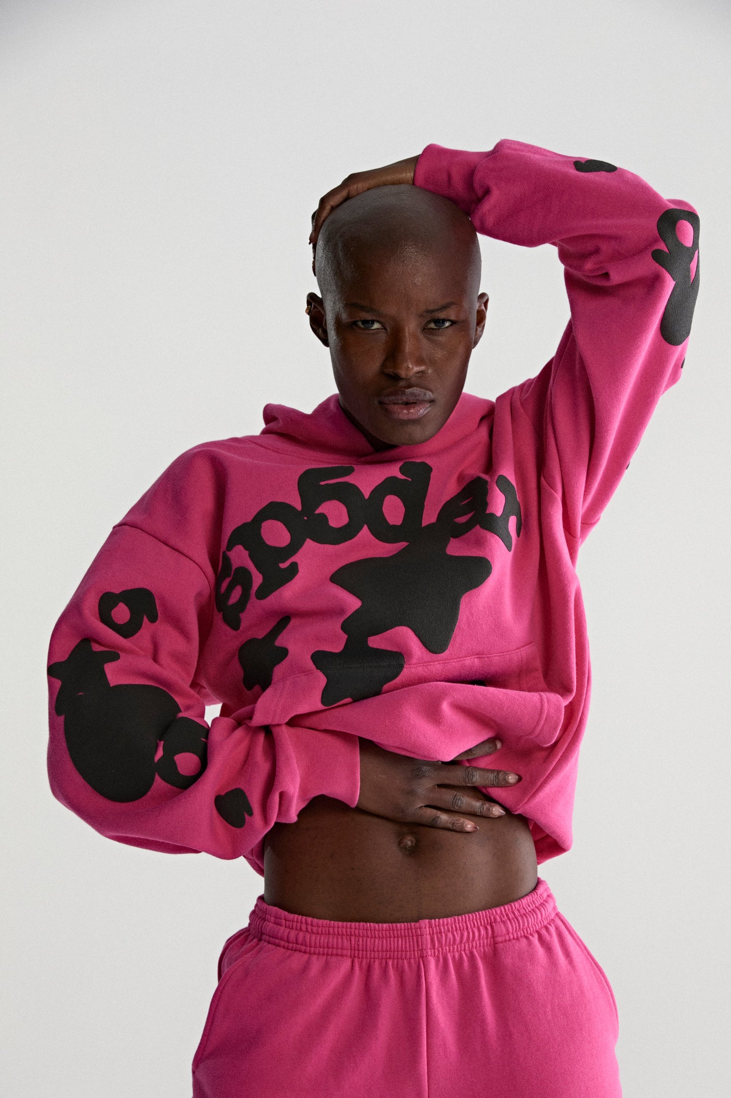 PINK BELUGA HOODIE ON MODEL