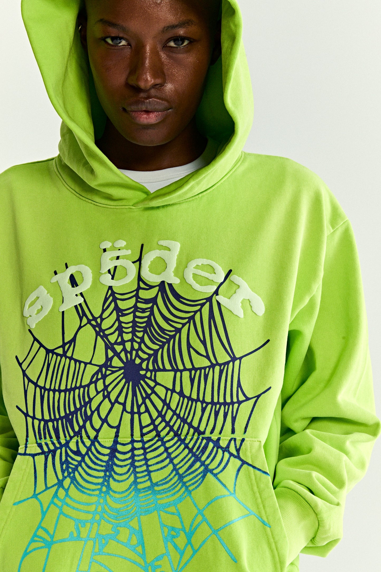 ACID GREEN OG WEB V2 GRADIENT HOODIE ON MODEL