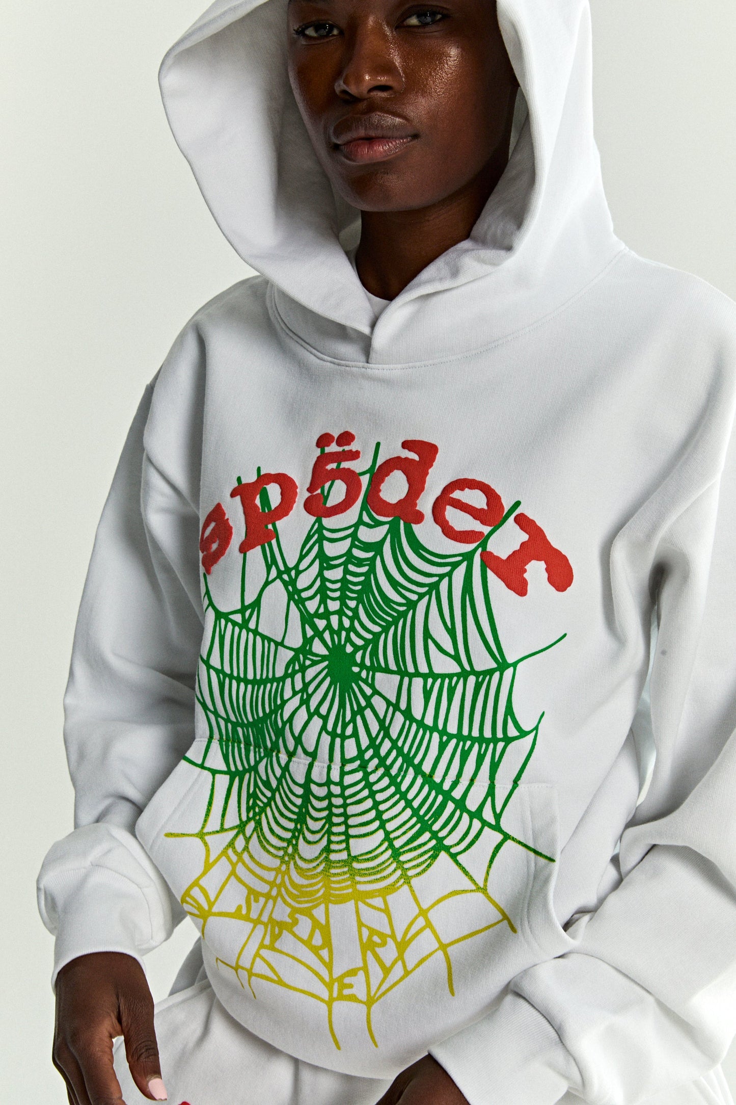 WHITE OG WEB V2 GRADIENT HOODIE ON MODEL