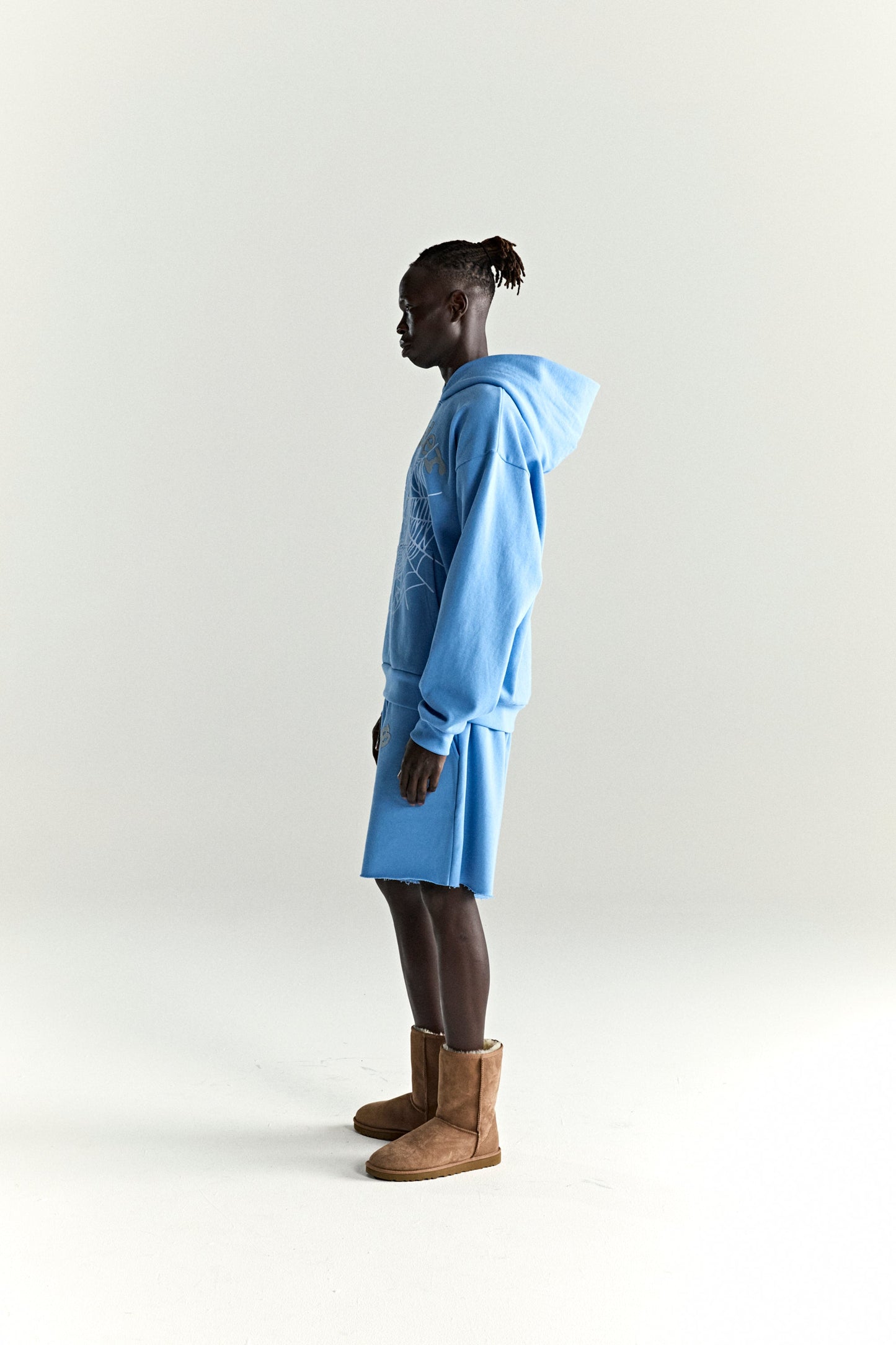 DUSTY BLUE OG WEB V2 HOODIE ON MODEL