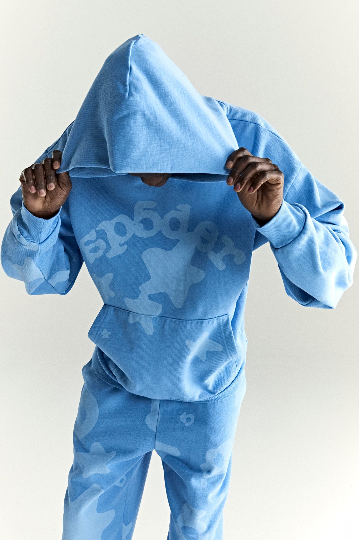 DUSTY BLUE BELUGA V2 HOODIE ON MODEL