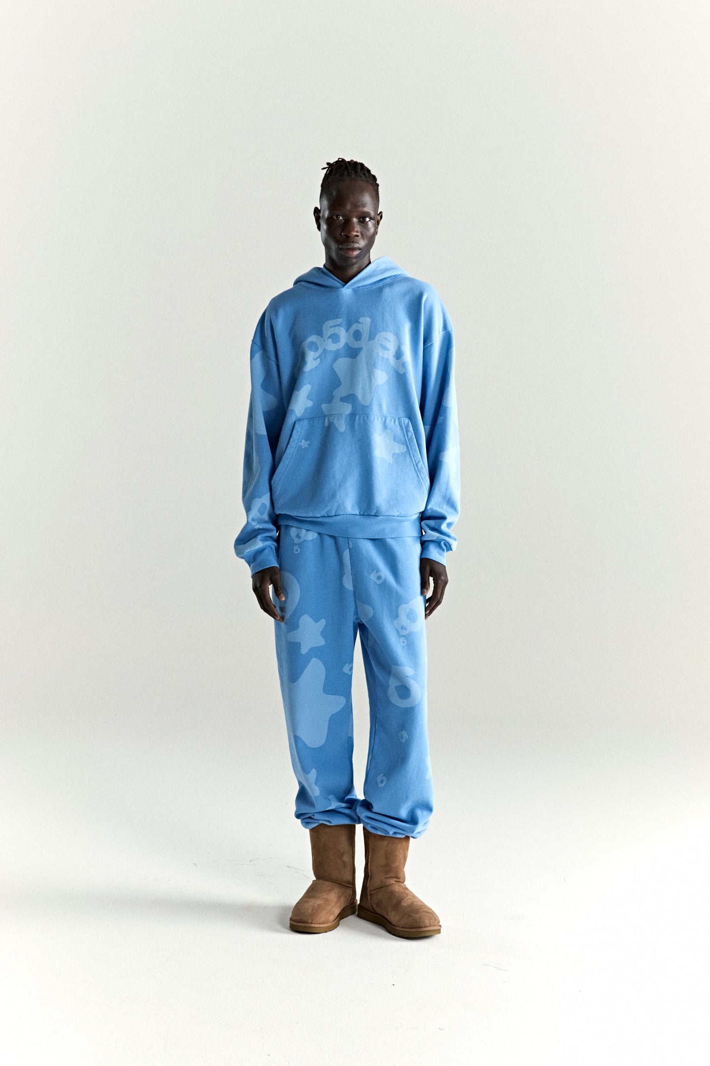 DUSTY BLUE BELUGA V2 HOODIE ON MODEL