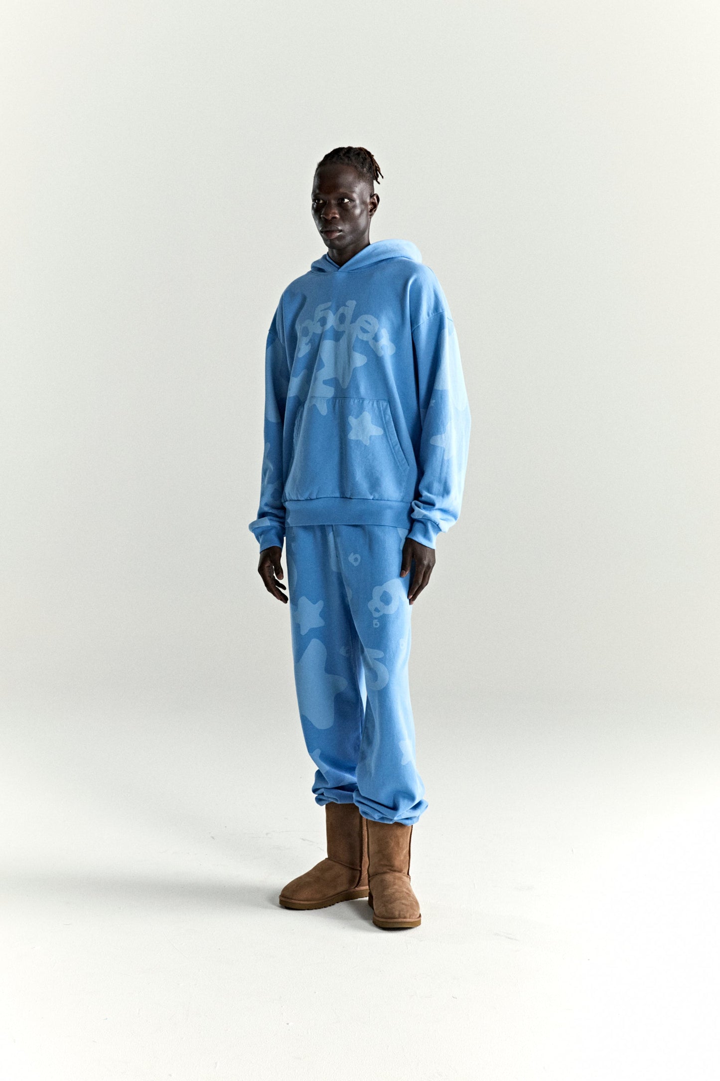 DUSTY BLUE BELUGA V2 HOODIE ON MODEL