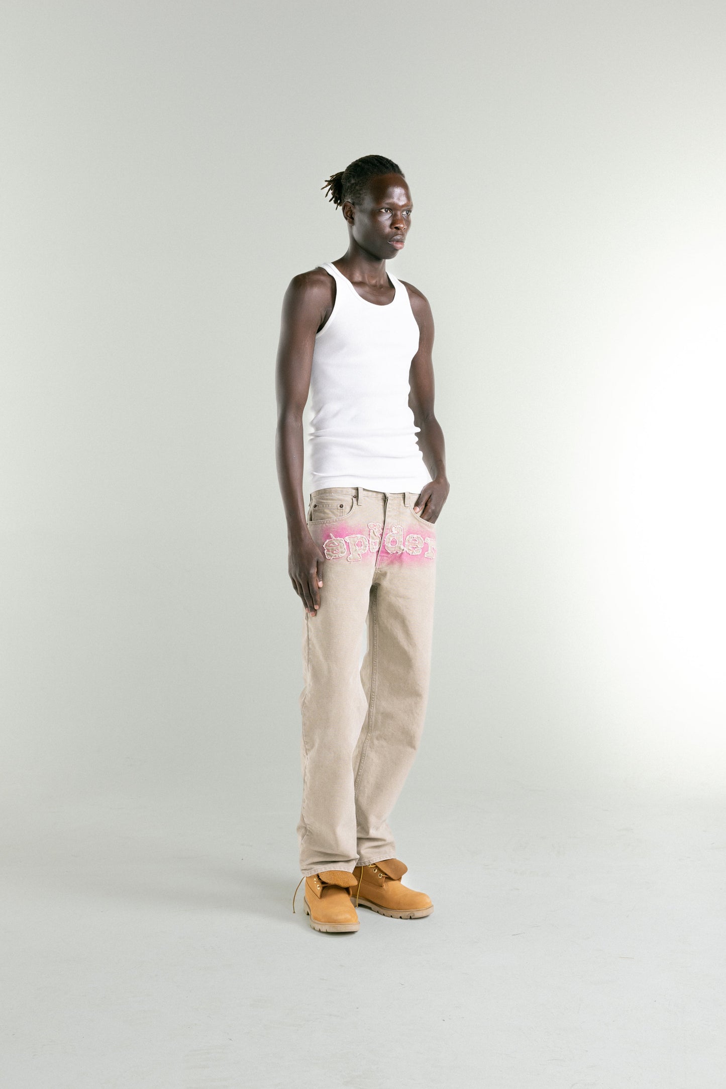 TAN CANVAS WORK PANT ON MODEL