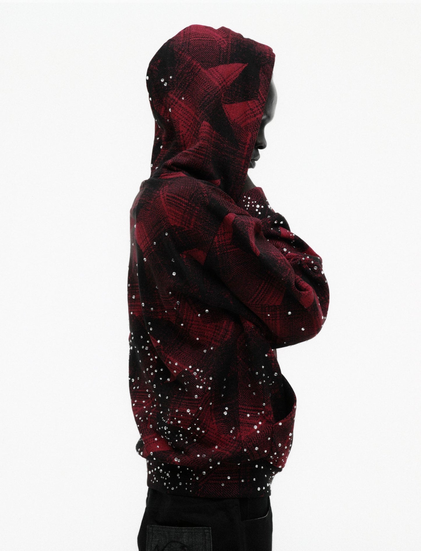 BLACK STAR PLAID FULL ZIP HOODIE ON MODEL