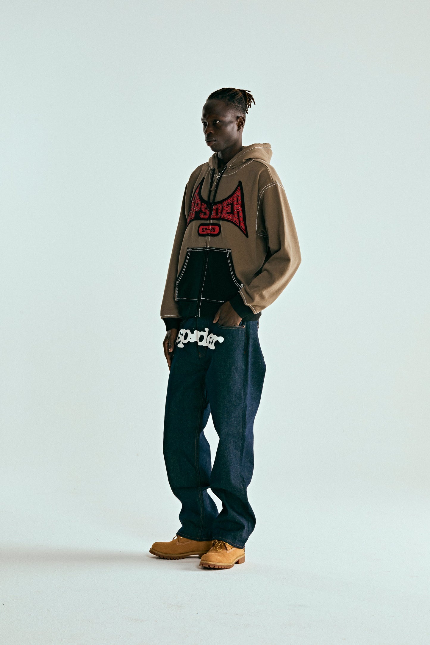 BROWN T&F ZIP HOODIE ON MODEL