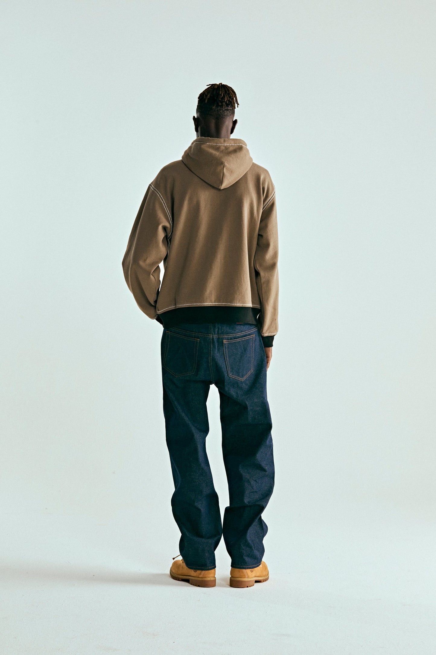 BROWN T&F ZIP HOODIE ON MODEL