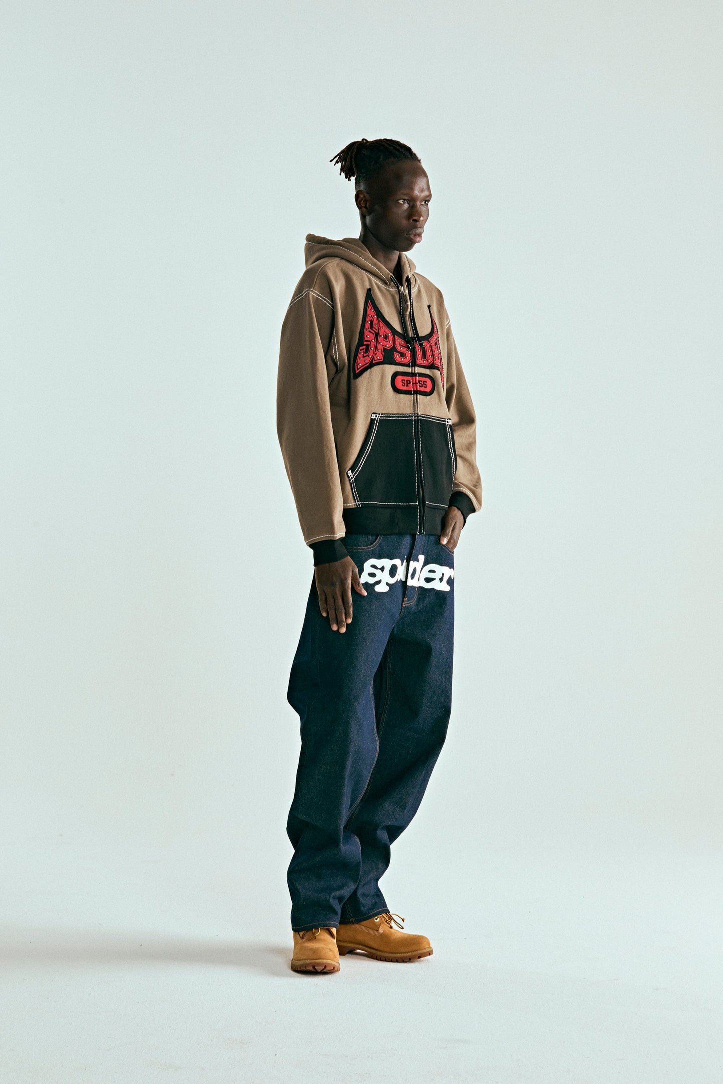BROWN T&F ZIP HOODIE ON MODEL