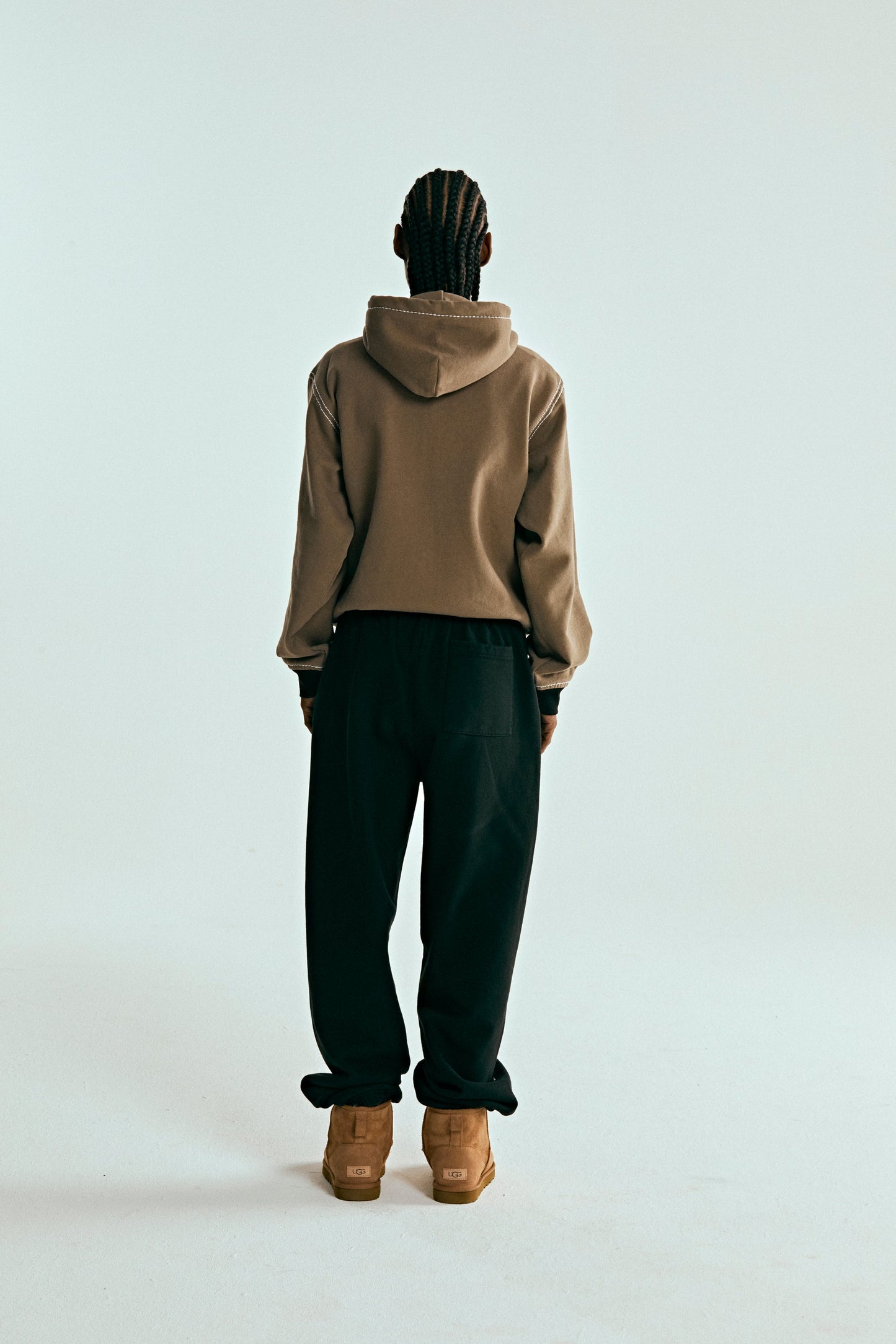 BROWN T&F ZIP HOODIE ON MODEL