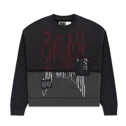BLACK DIFFUSED COLLEGIATE CREWNECK