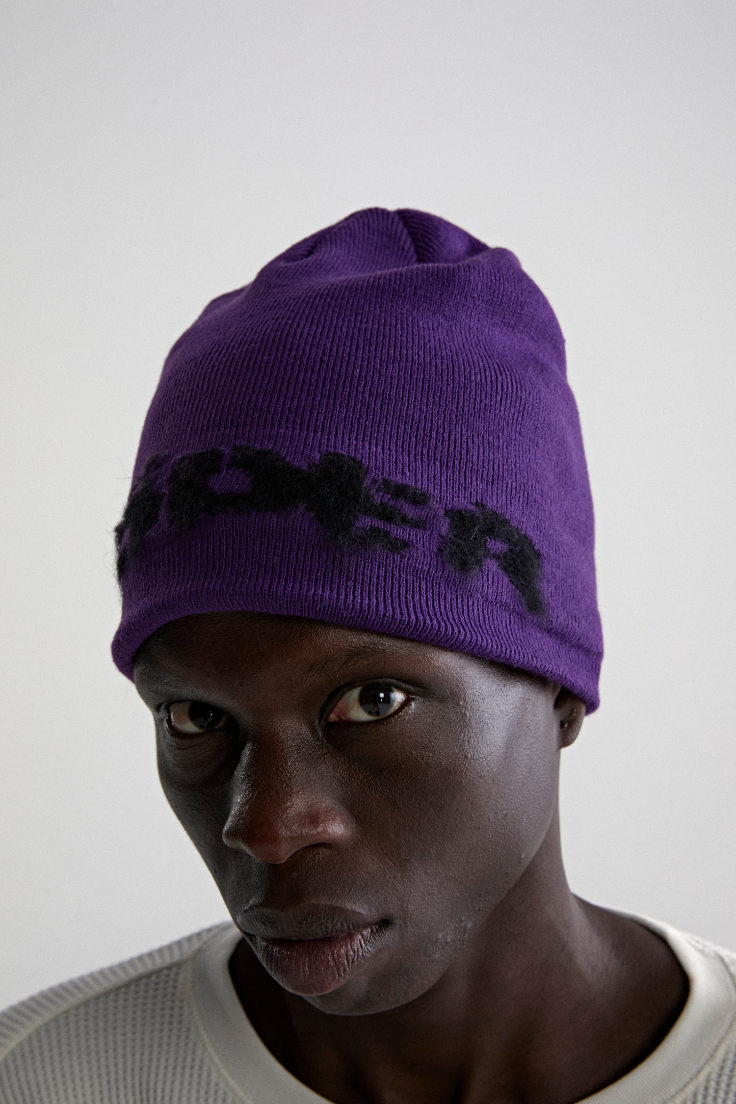 PURPLE FUZZY LOGO MOHAIR BEANIE