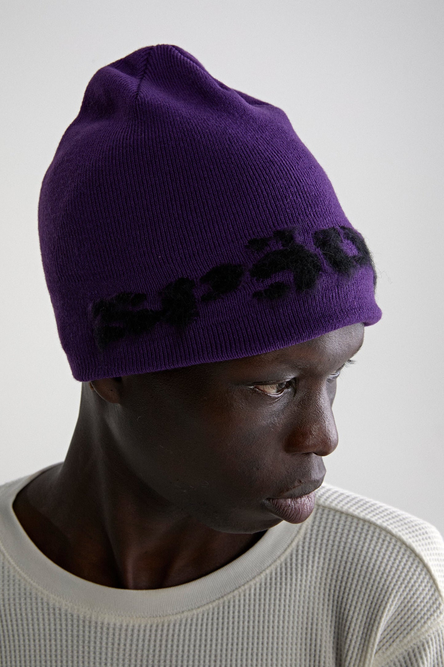 PURPLE FUZZY LOGO MOHAIR BEANIE