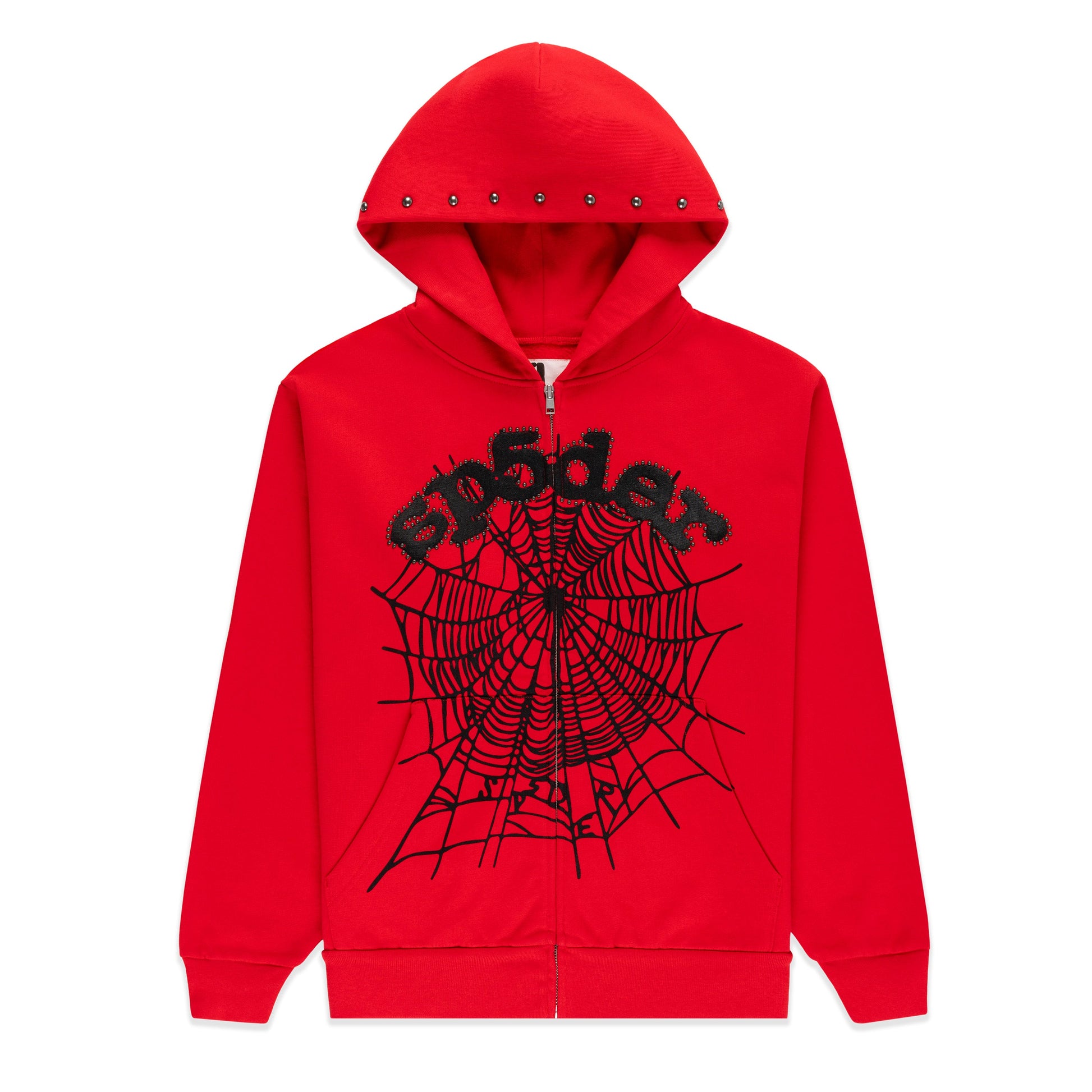 RED OG WEB STUDDED ZIP HOODIE