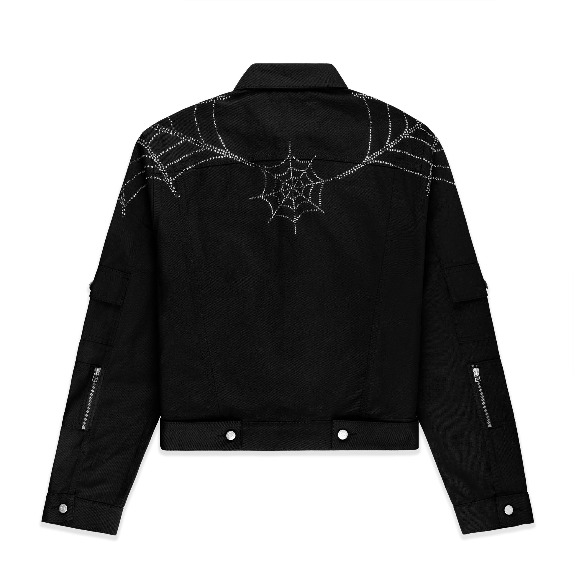 BLACK WEB DENIM CROPPED TRUCKER JACKET