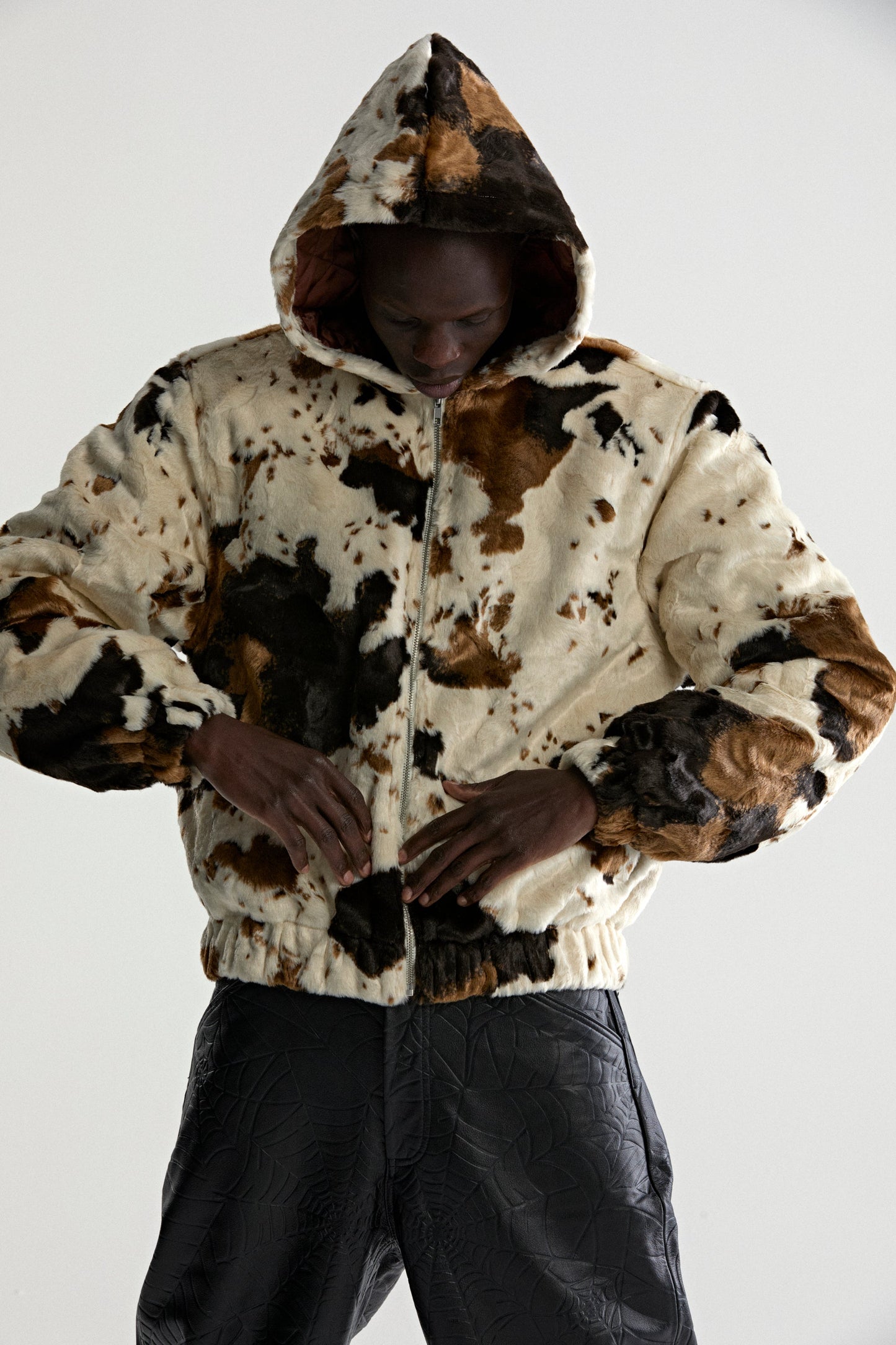 COW PRINT FAUX FUR JACKET