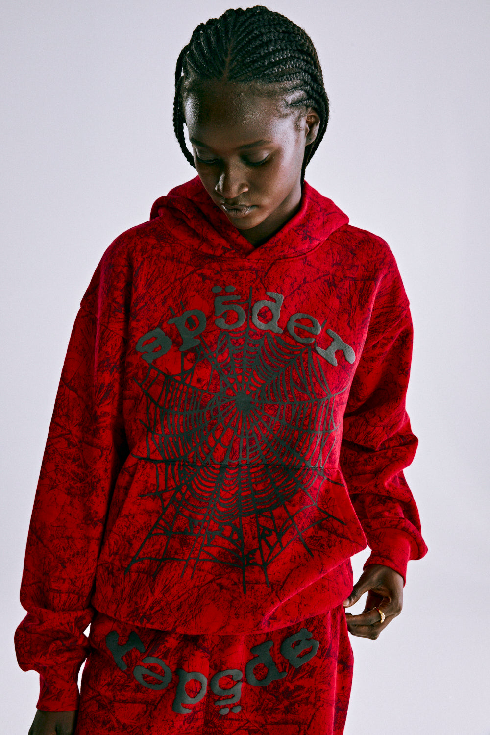 RED OG TREE CAMO HOODIE ON MODEL