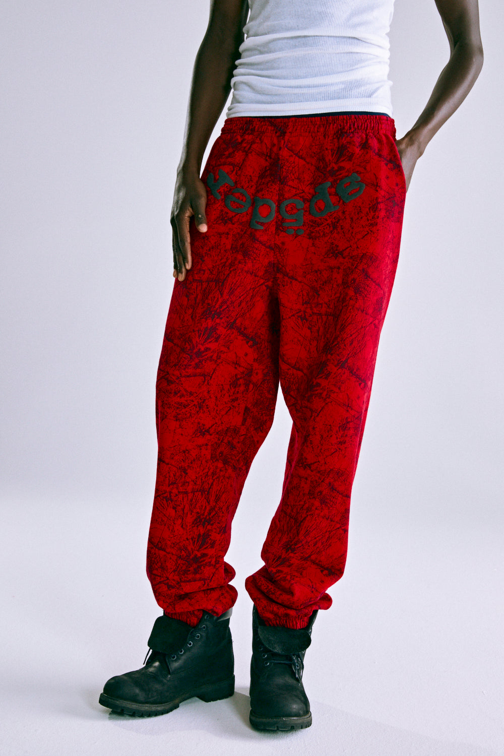 RED OG TREE CAMO SWEATPANT ON MODEL