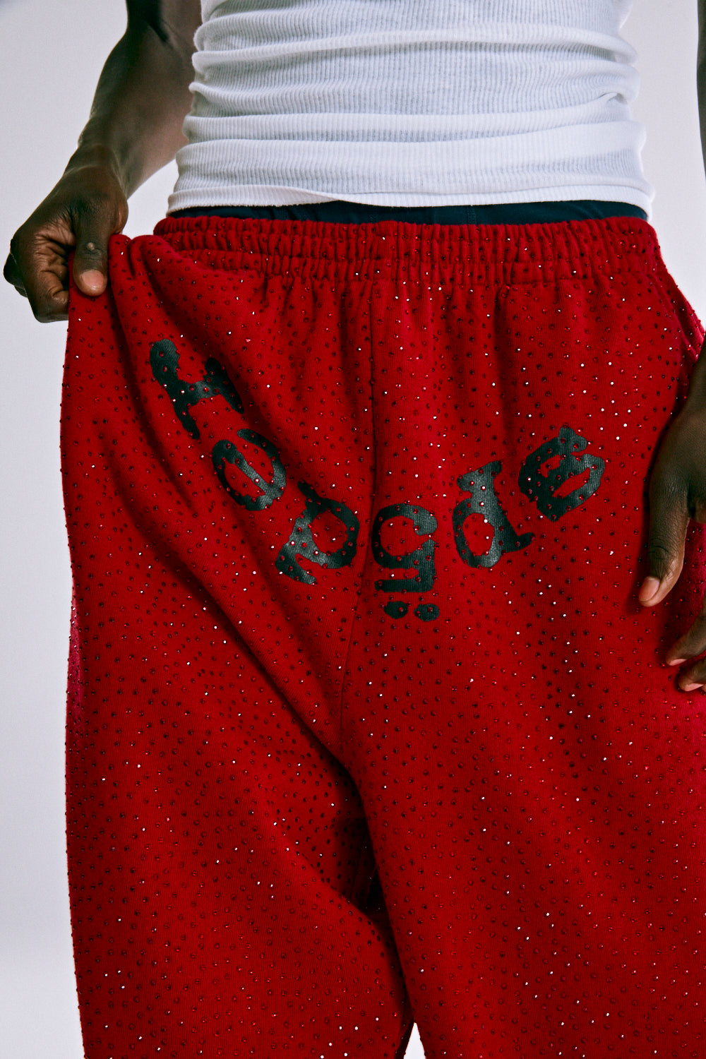 RED WEBSTONE AOP SWEATPANT ON MODEL