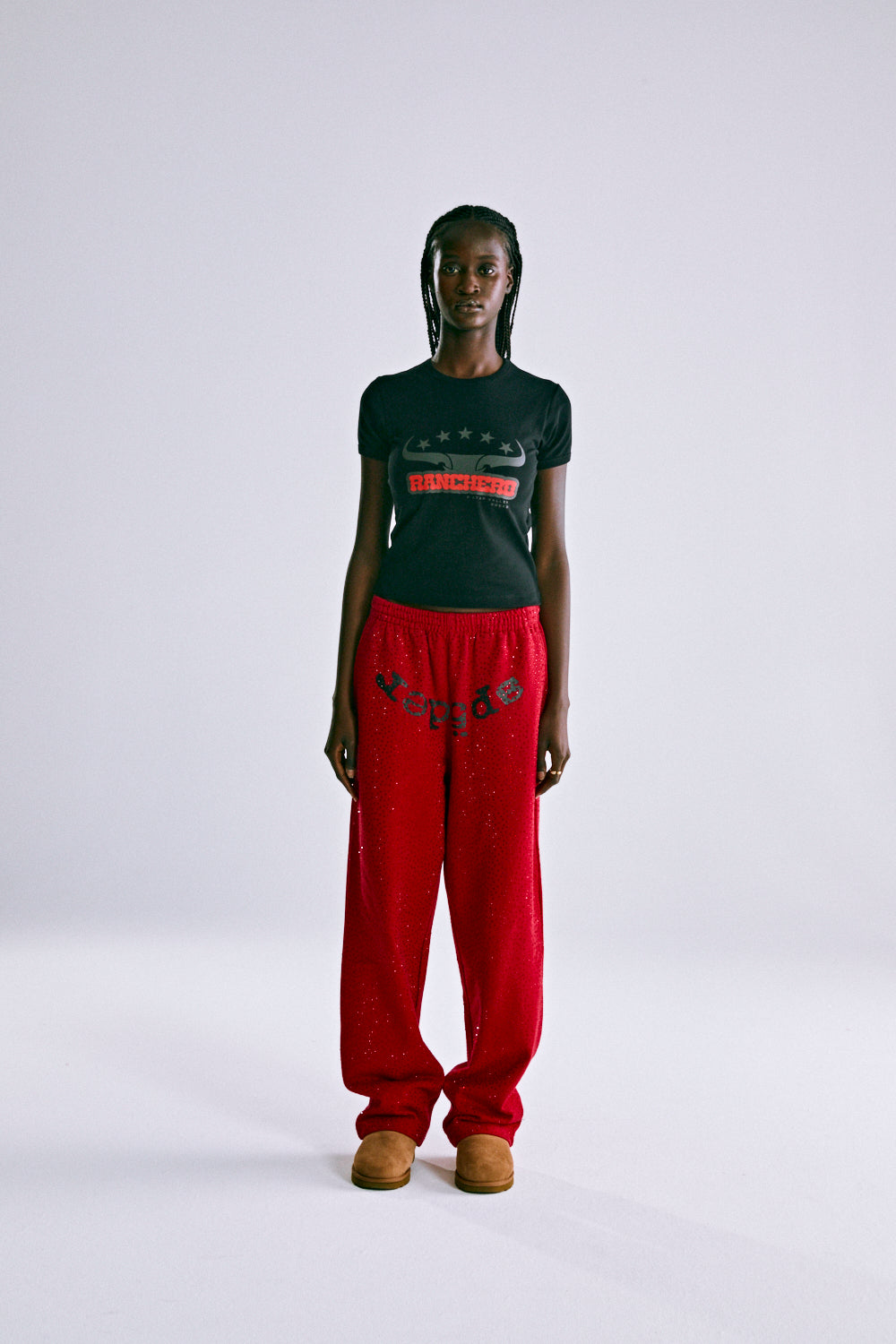 RED WEBSTONE AOP SWEATPANT ON MODEL