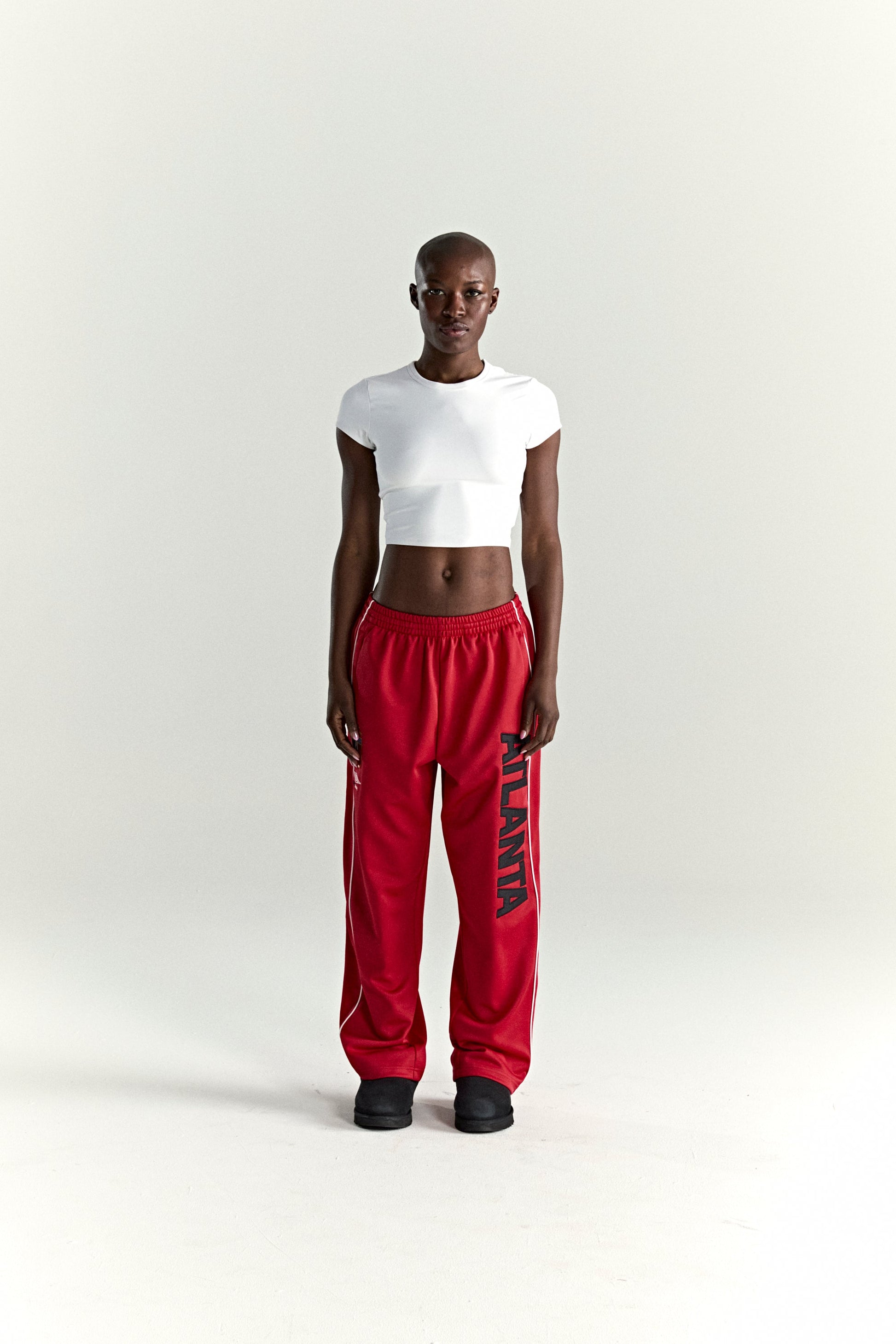 RED ATLANTA TRACK PANT ON MODEL