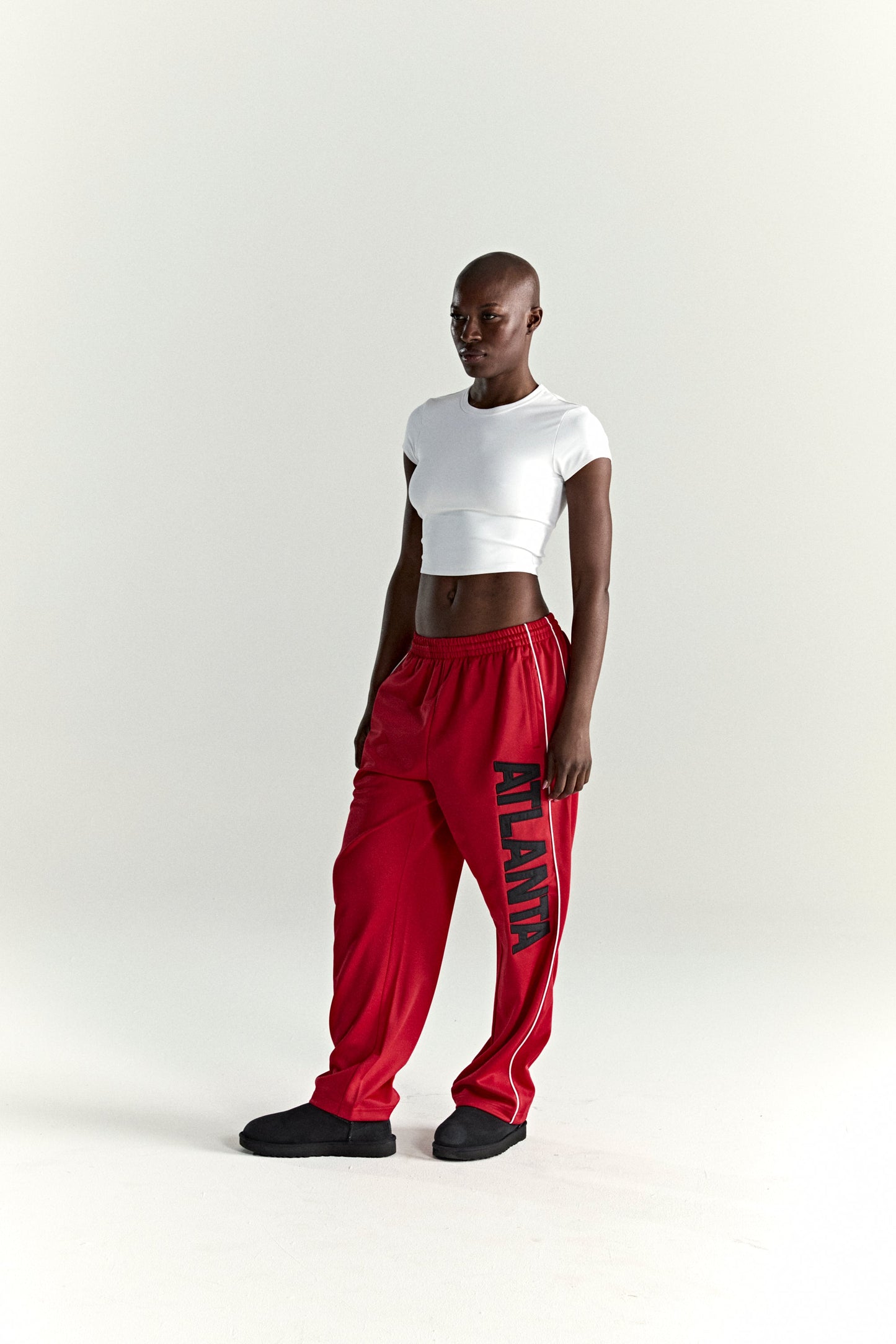 RED ATLANTA TRACK PANT ON MODEL