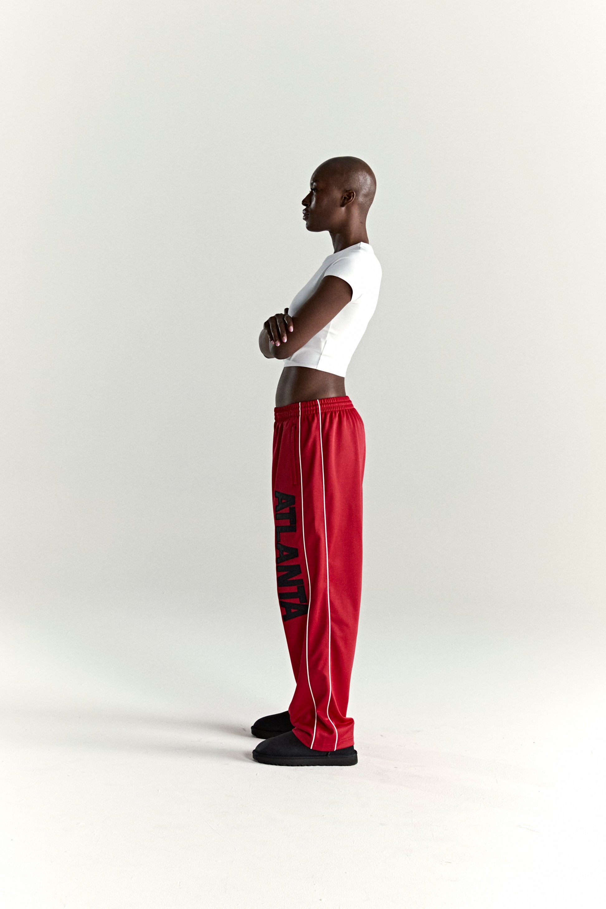 RED ATLANTA TRACK PANT ON MODEL