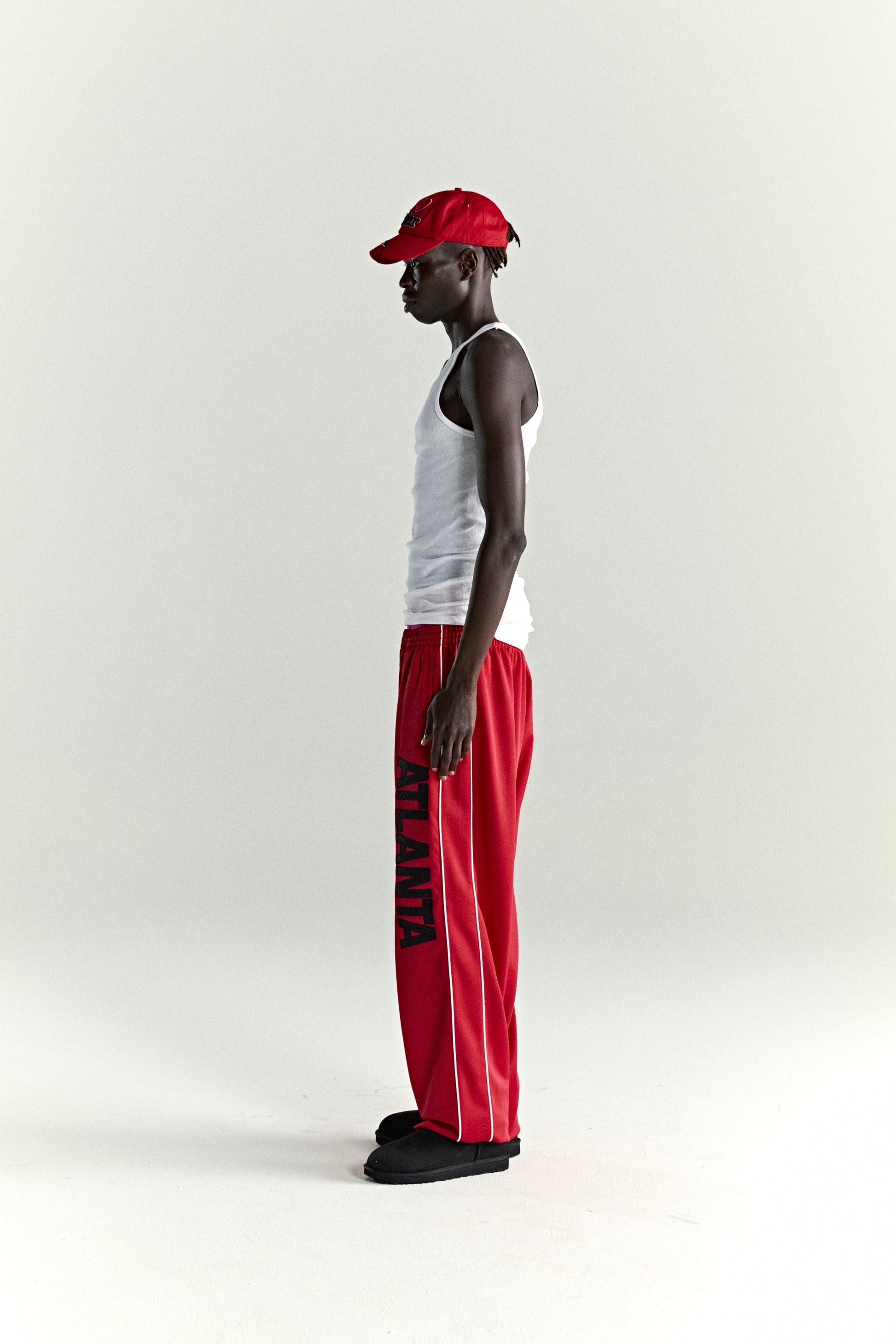 RED ATLANTA TRACK PANT ON MODEL