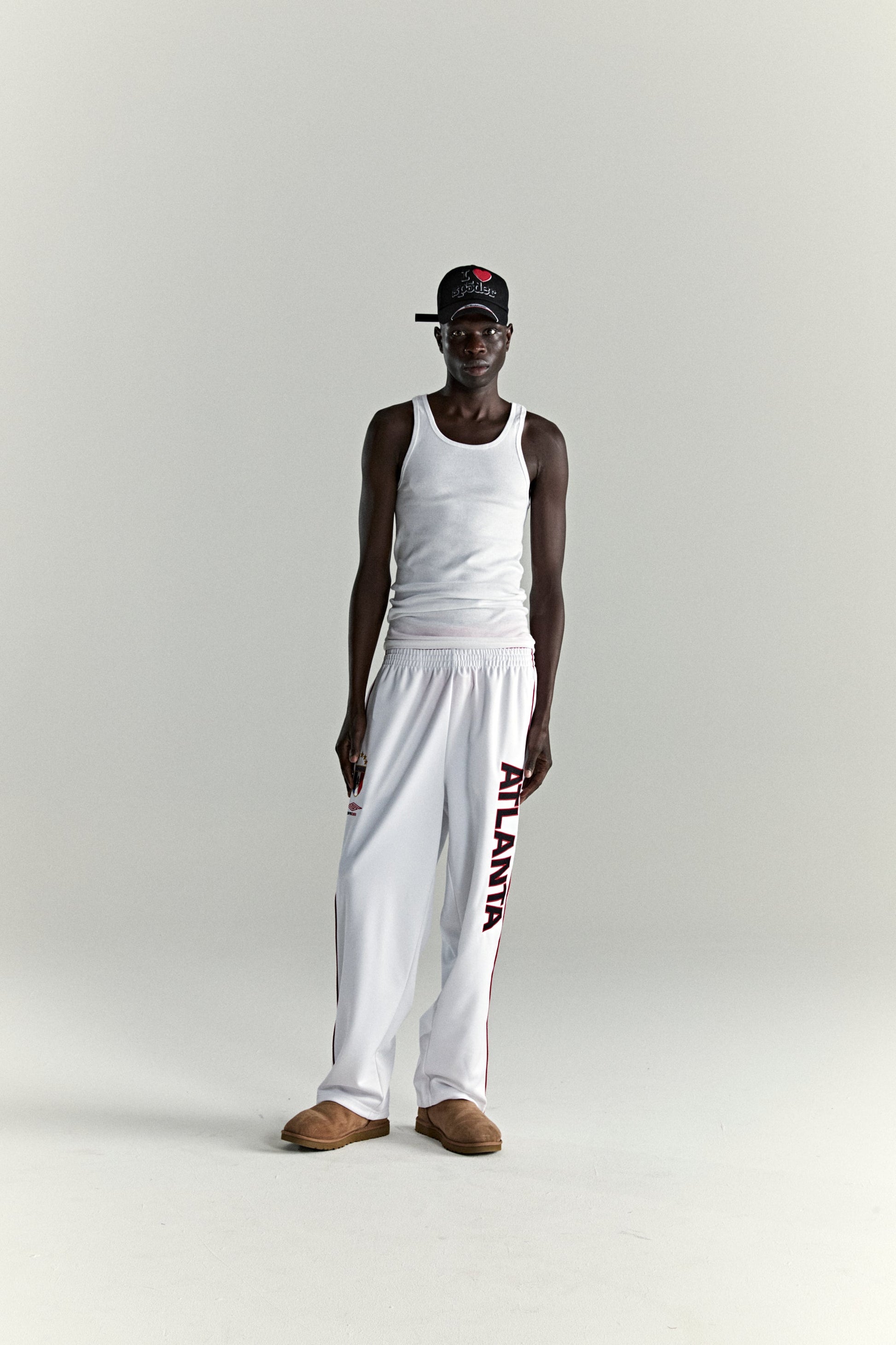 WHITE ATLANTA TRACK PANT ON MODEL