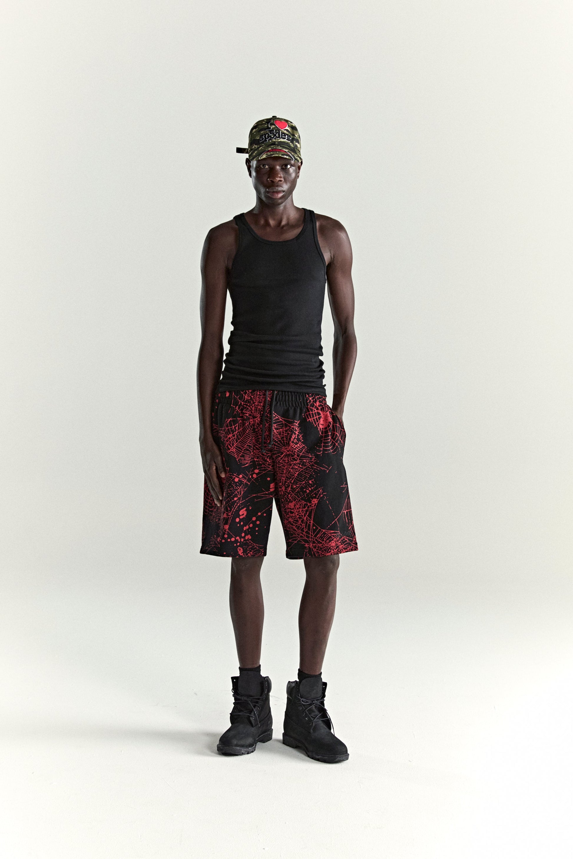 BLACK AOP WEB V2 SWEATSHORT ON MODEL
