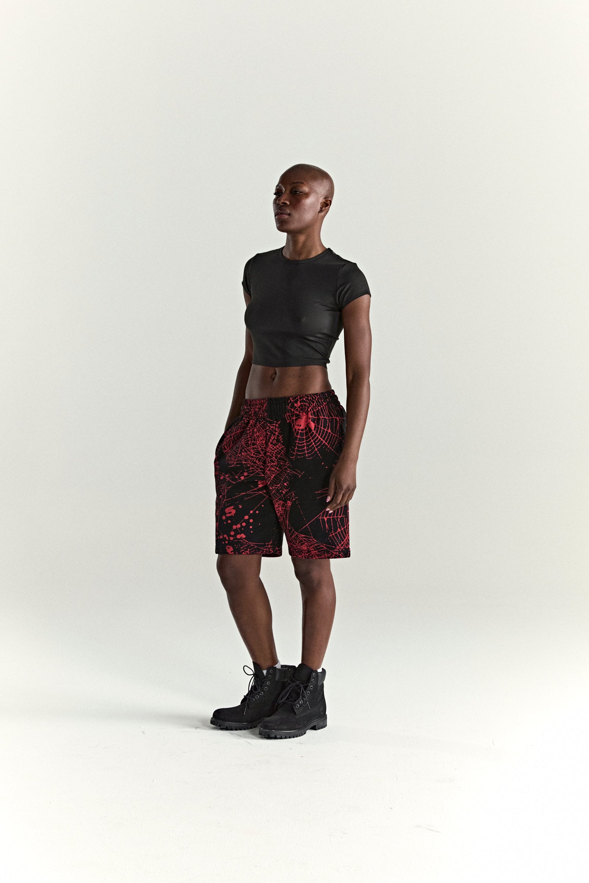 BLACK AOP WEB V2 SWEATSHORT ON MODEL