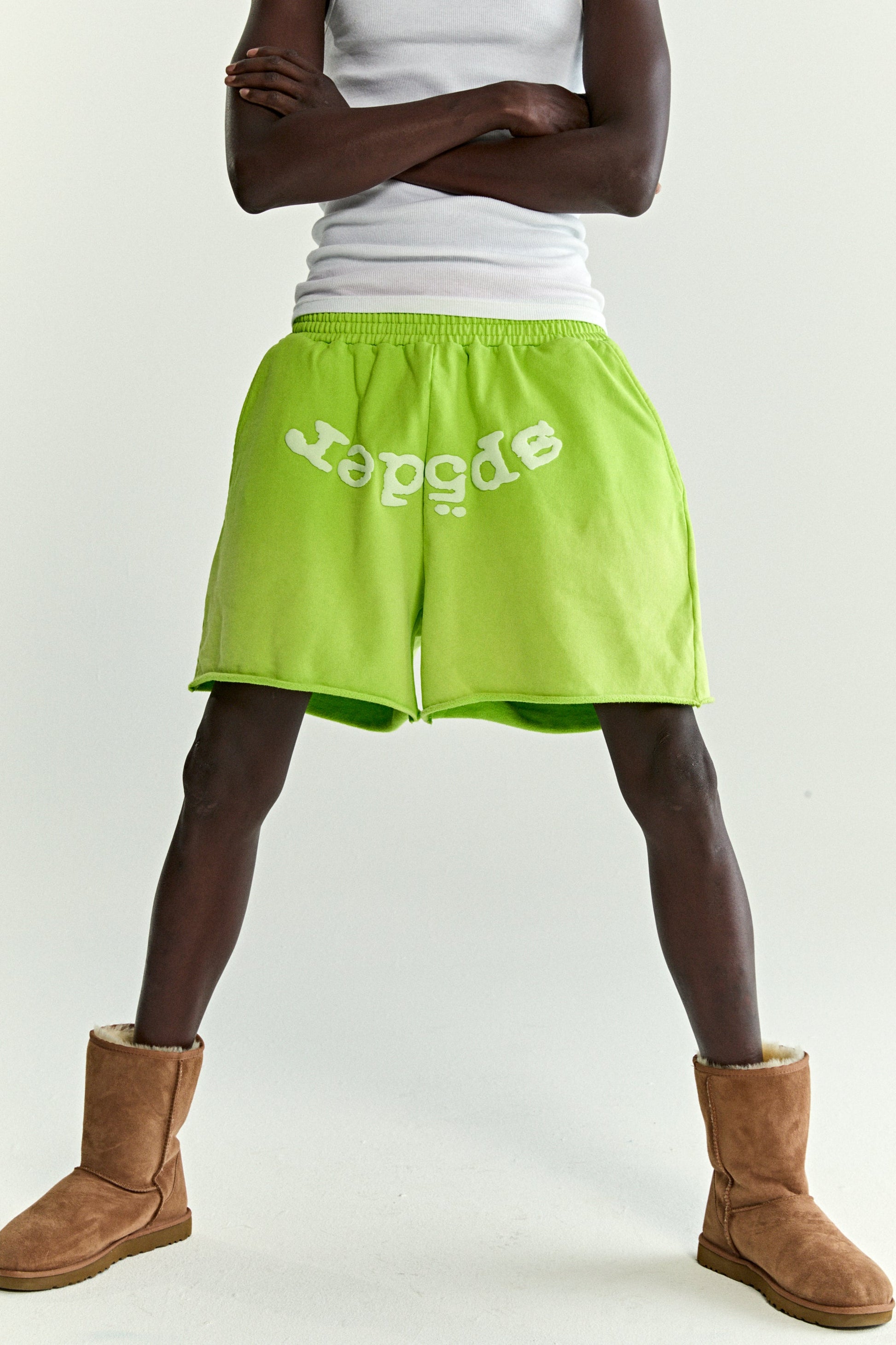 ACID GREEN OG WEB V2 SWEATSHORT ON MODEL
