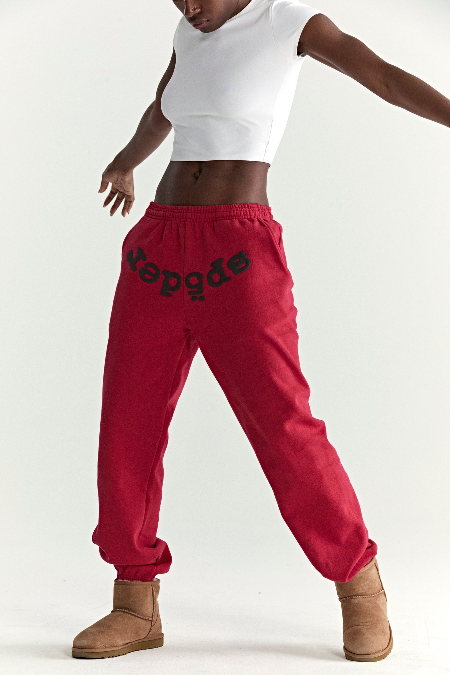 RED OG WEB V2 SWEATPANT ON MODEL
