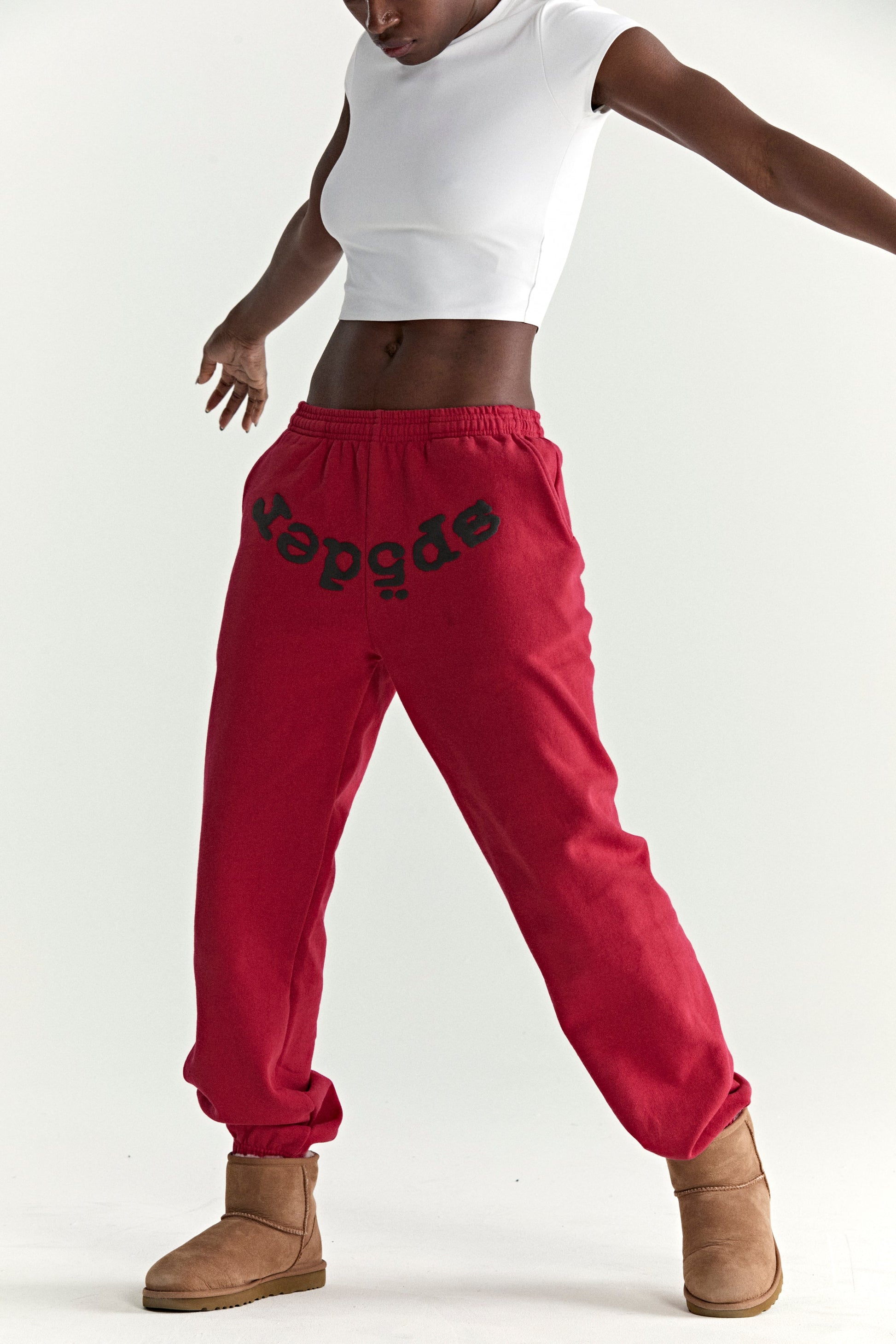 RED OG WEB V2 SWEATPANT ON MODEL