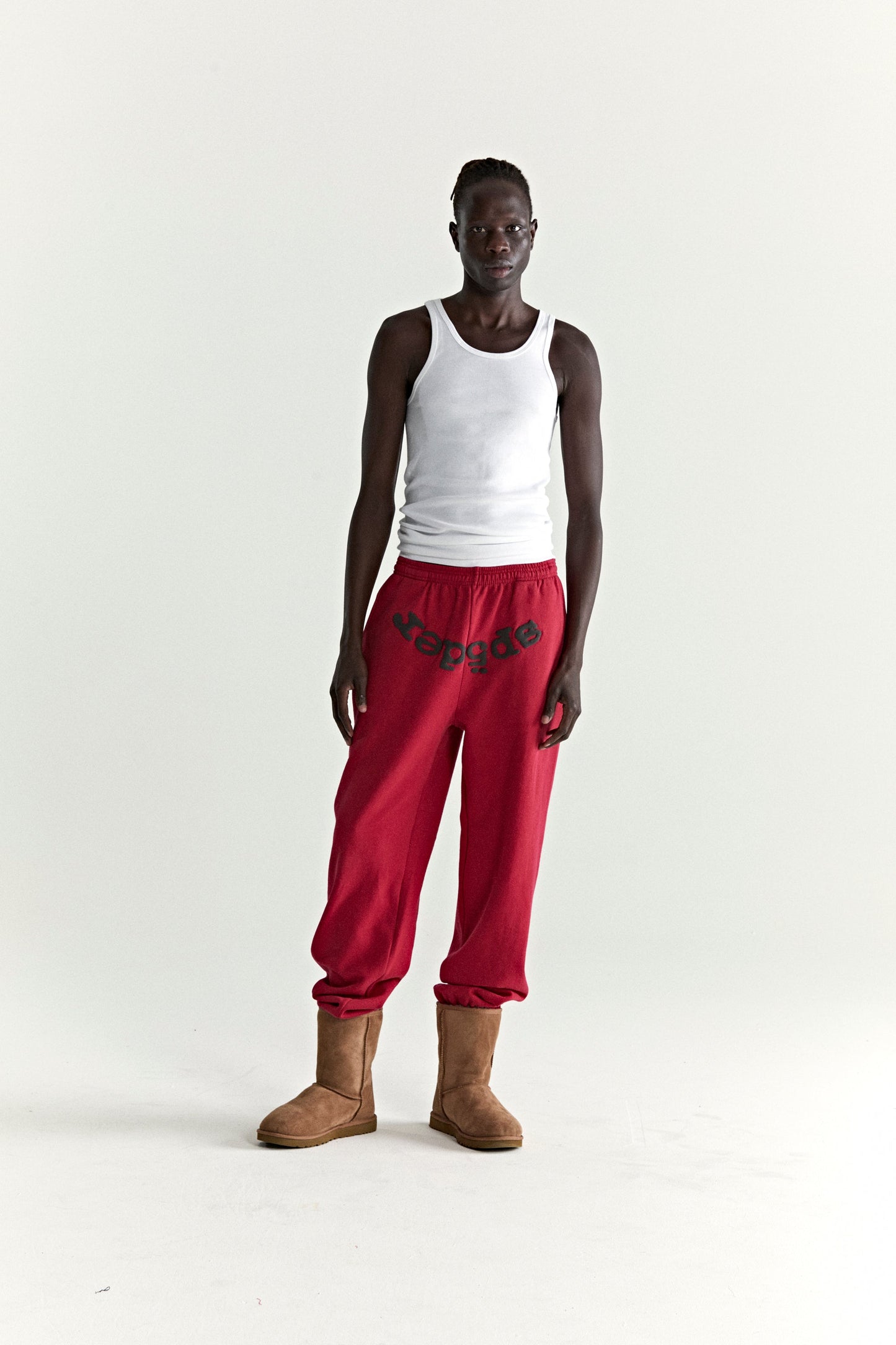 RED OG WEB V2 SWEATPANT ON MODEL